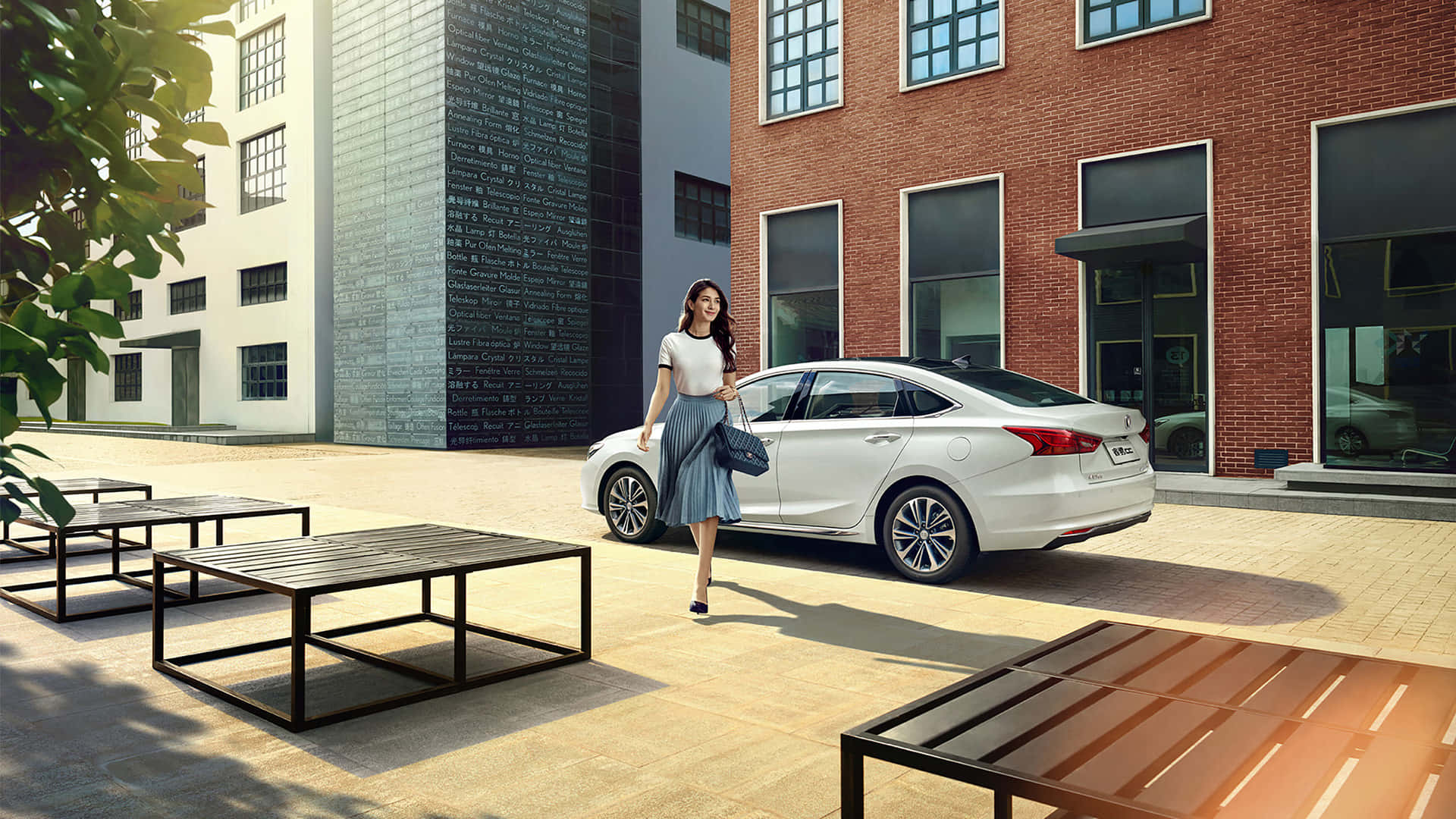 Changan Raeton Cc, white sedan, blue skirt, Full HD Desktop Wallpaper