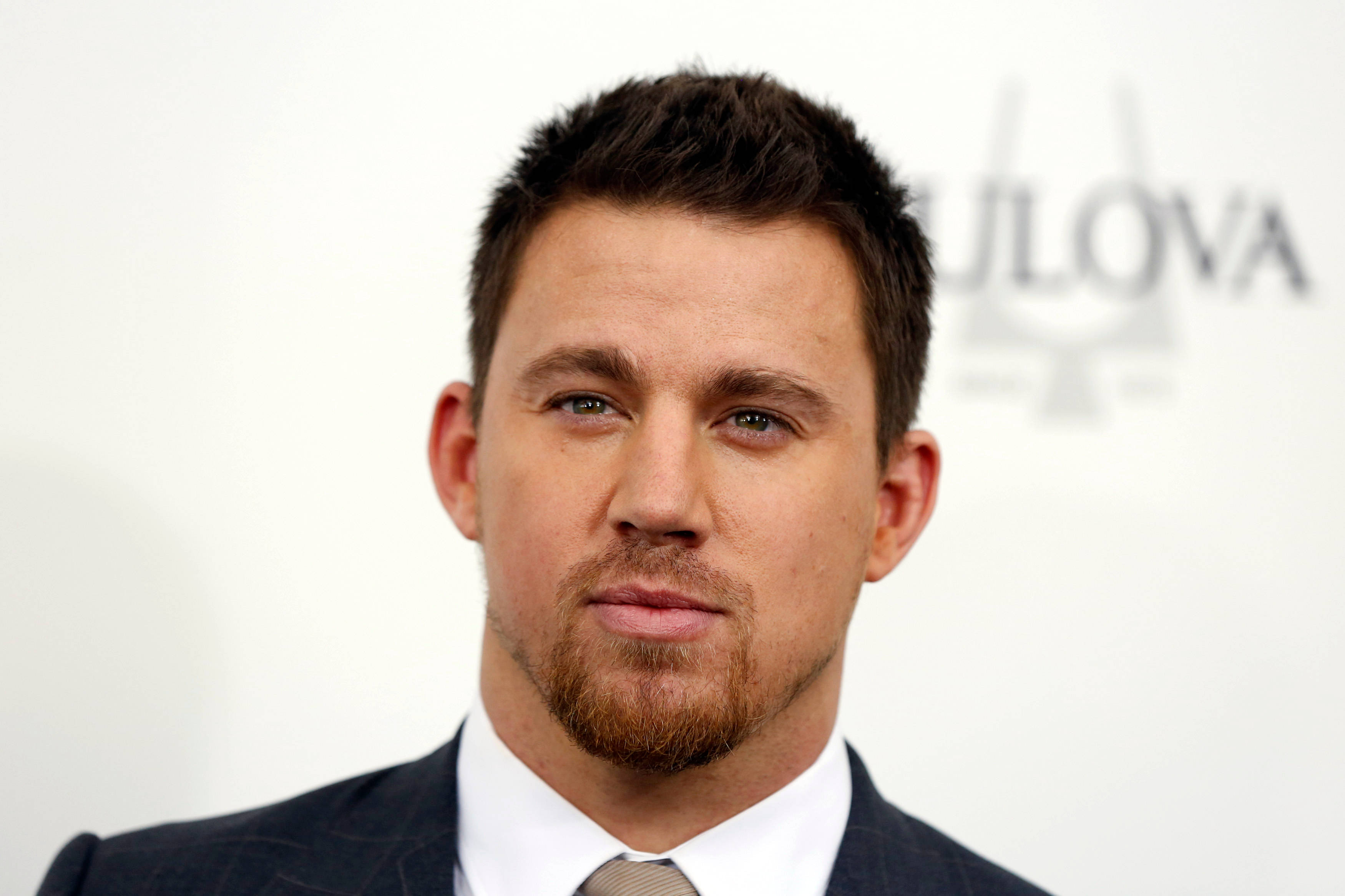 Channing Tatum, dark suit and tie, white backdrop, 2K Desktop Wallpaper