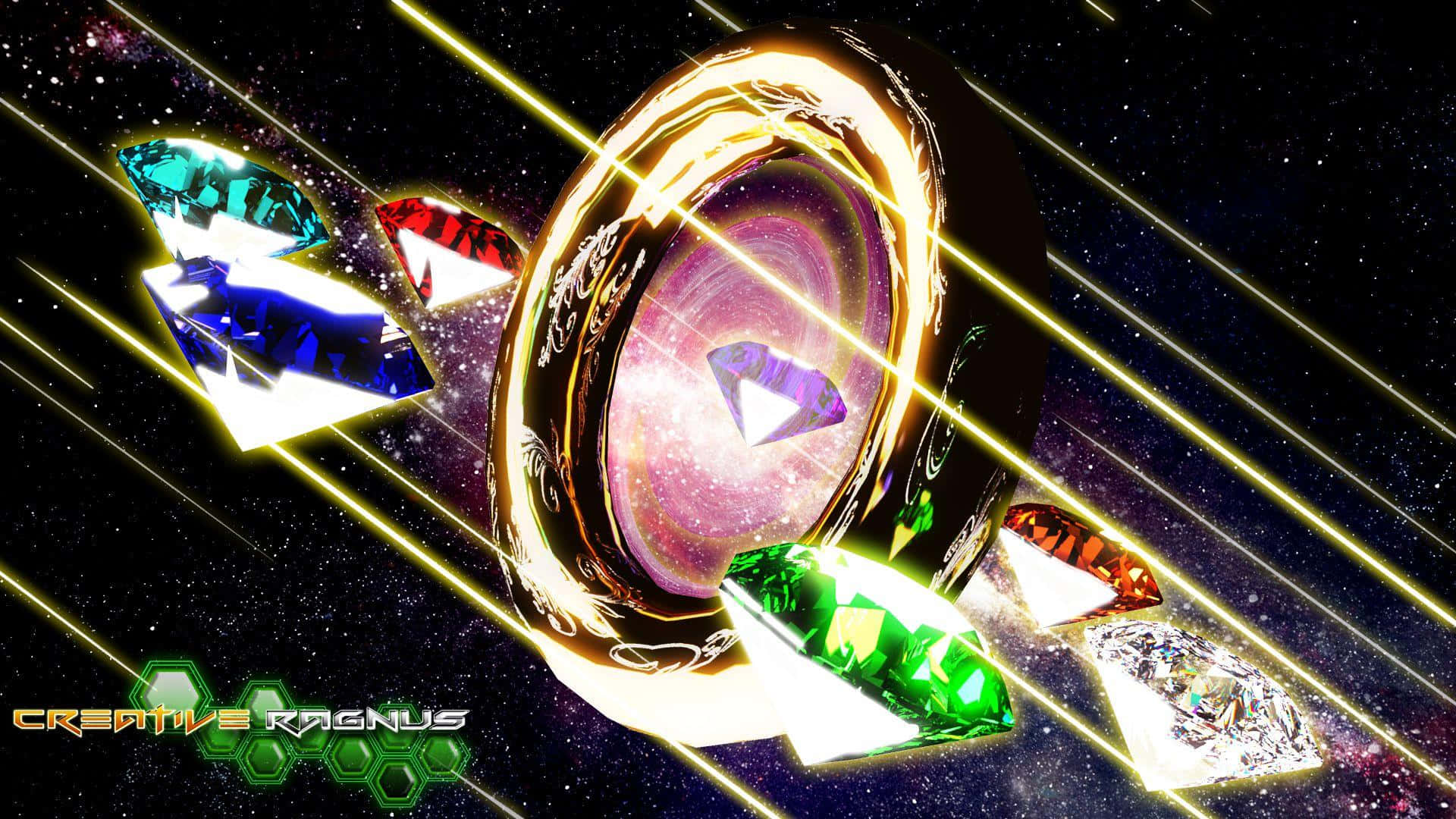 Chaos Emeralds, cosmic ring, starry space backdrop, Full HD Desktop Wallpaper