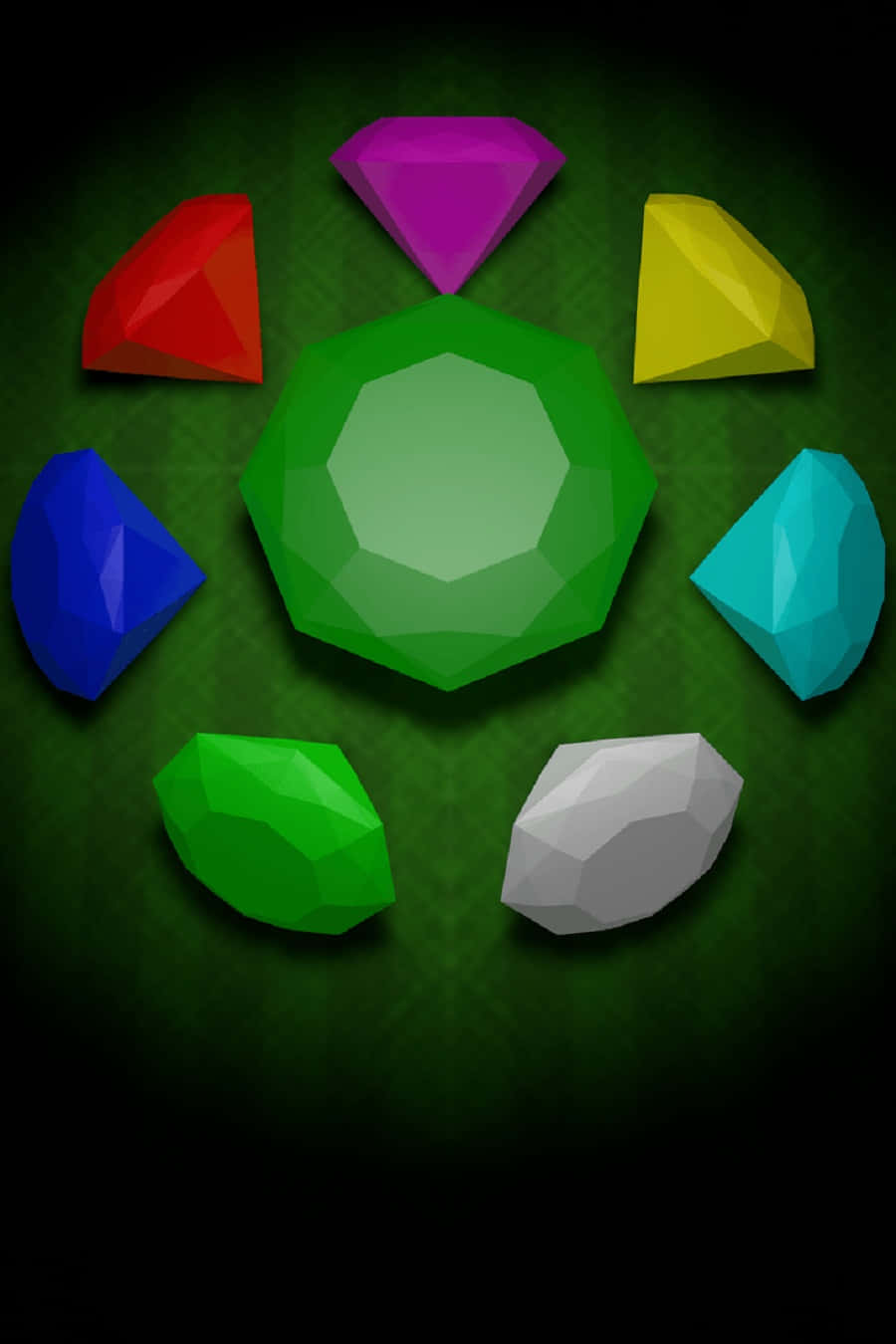 Chaos Emeralds, low-poly gemstone cluster, central green stone, HD Phone Wallpaper