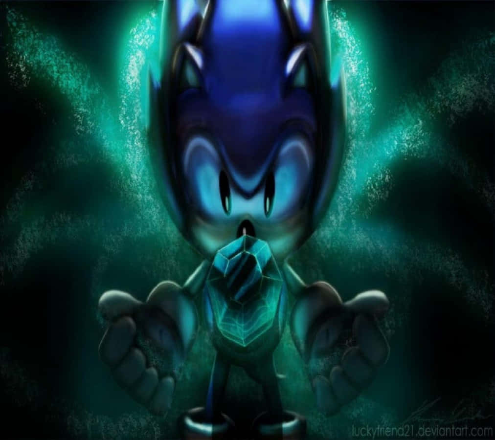 Chaos Emeralds, glowing green crystal, dark blue hedgehog, SD Desktop Wallpaper