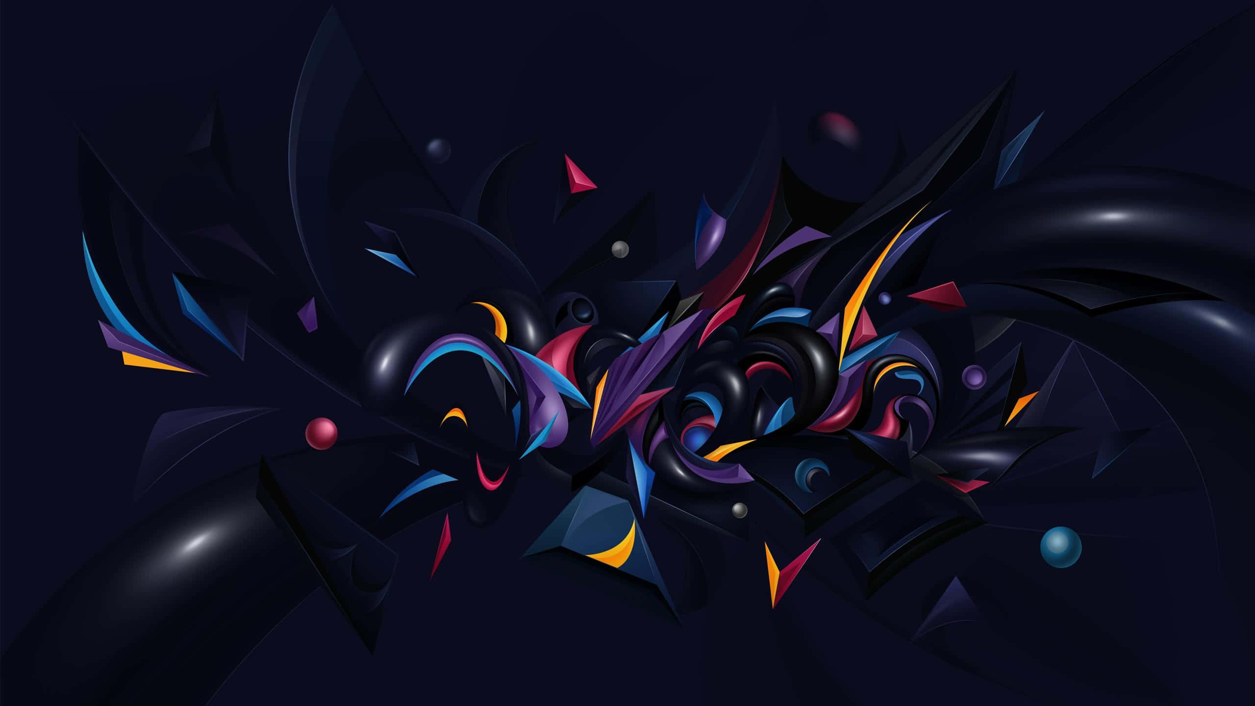 Chaotic, vibrant abstract shapes, dark background, 2K Desktop Wallpaper