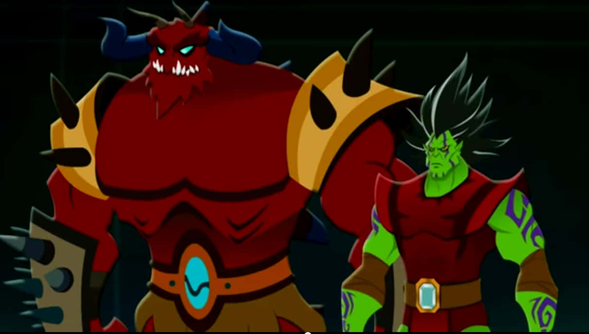 Chaotic, red with horns, green with spiky hair, SD Desktop Wallpaper