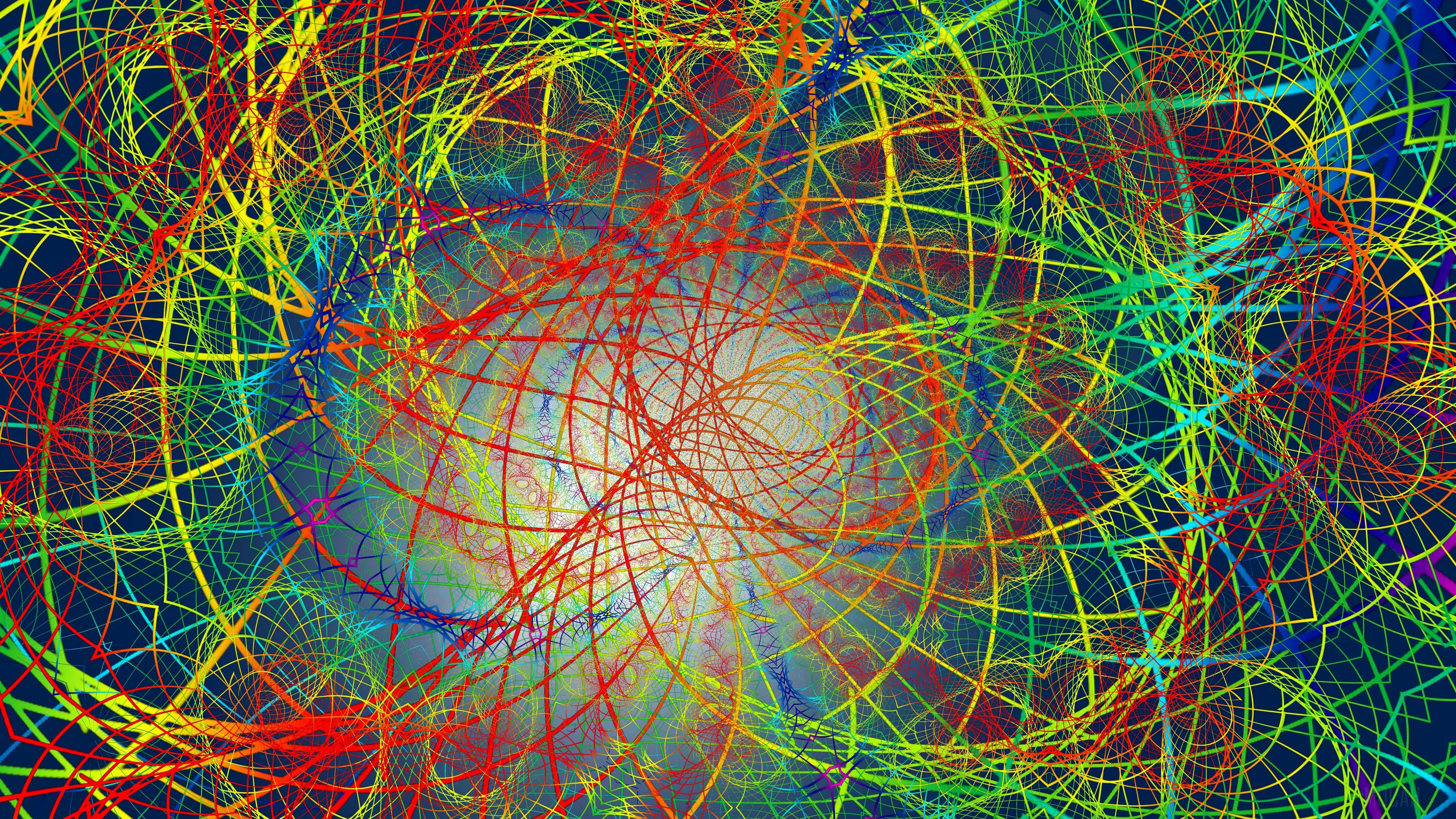 neon, spiral, glowing central vortex, 4K Desktop Wallpaper
