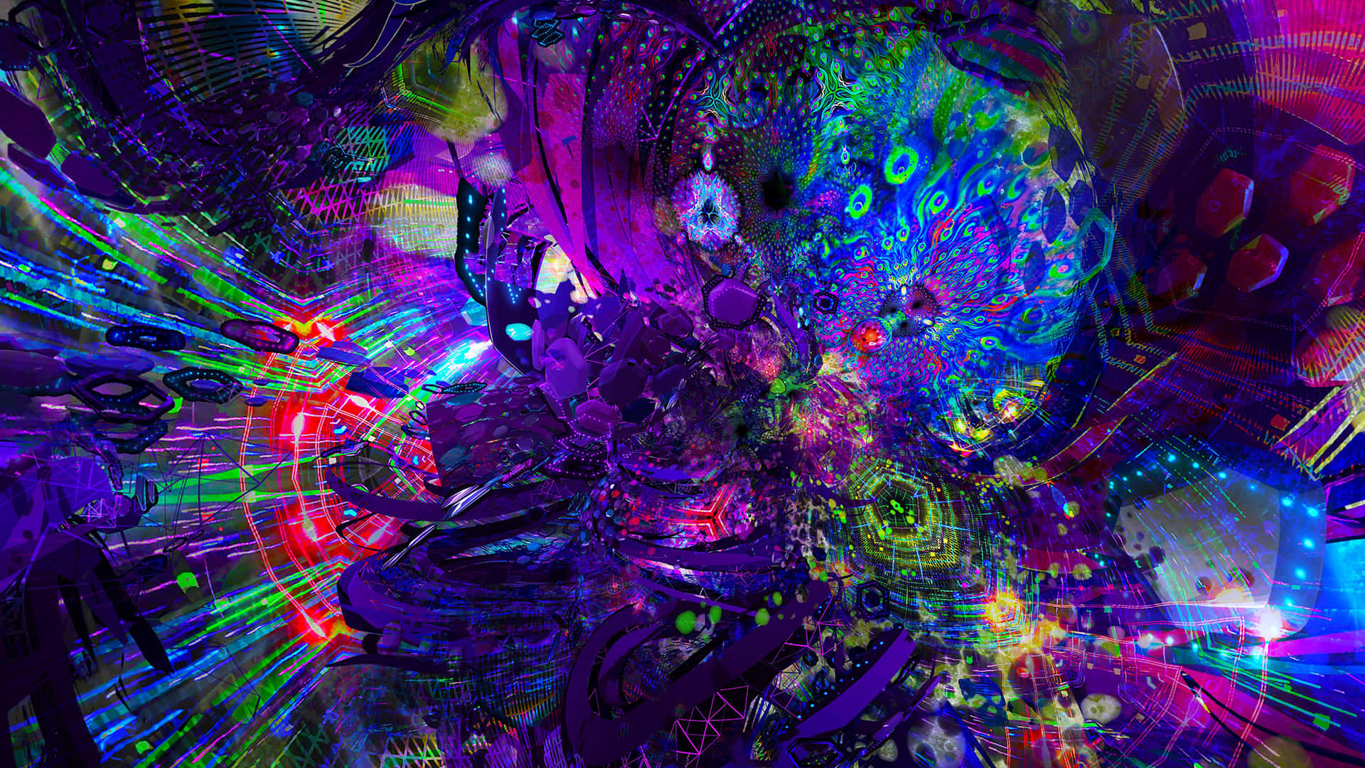Chaos and Balance, neon colors, fractal patterns, Full HD Desktop Wallpaper