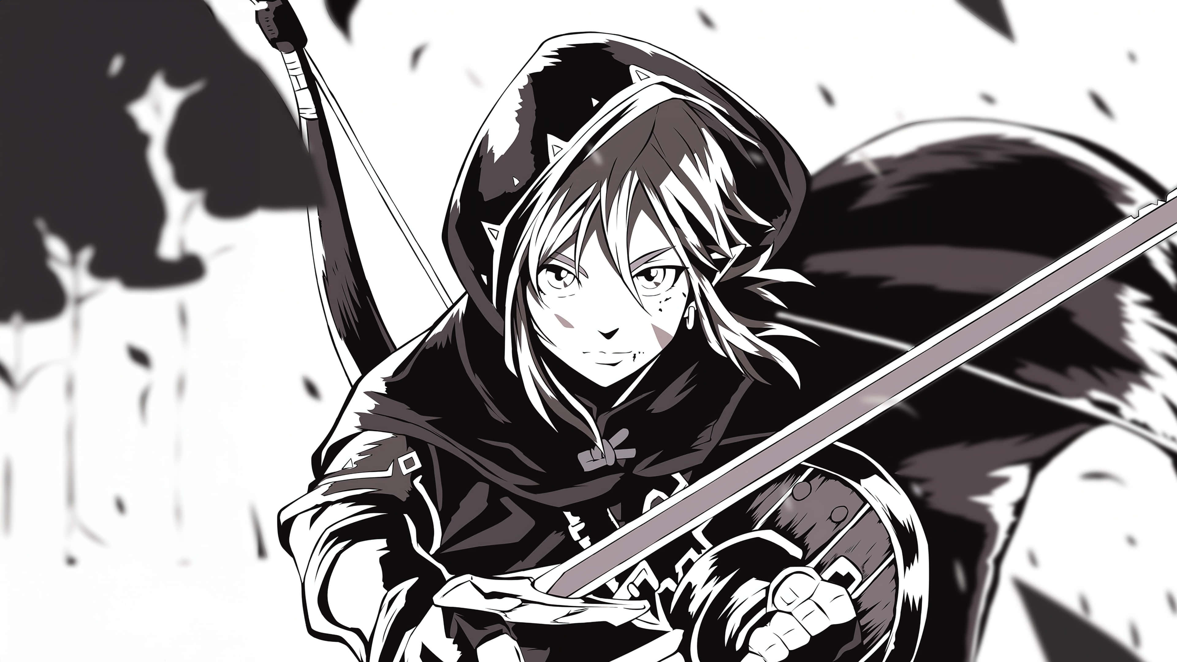 aesthetic manga boy sketch, black and white, anime warrior, 4K Desktop Wallpaper