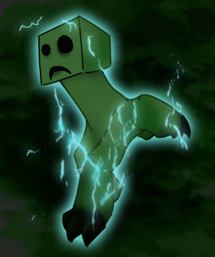 Charged Creeper, glowing green, blocky creature, SD Phone Wallpaper