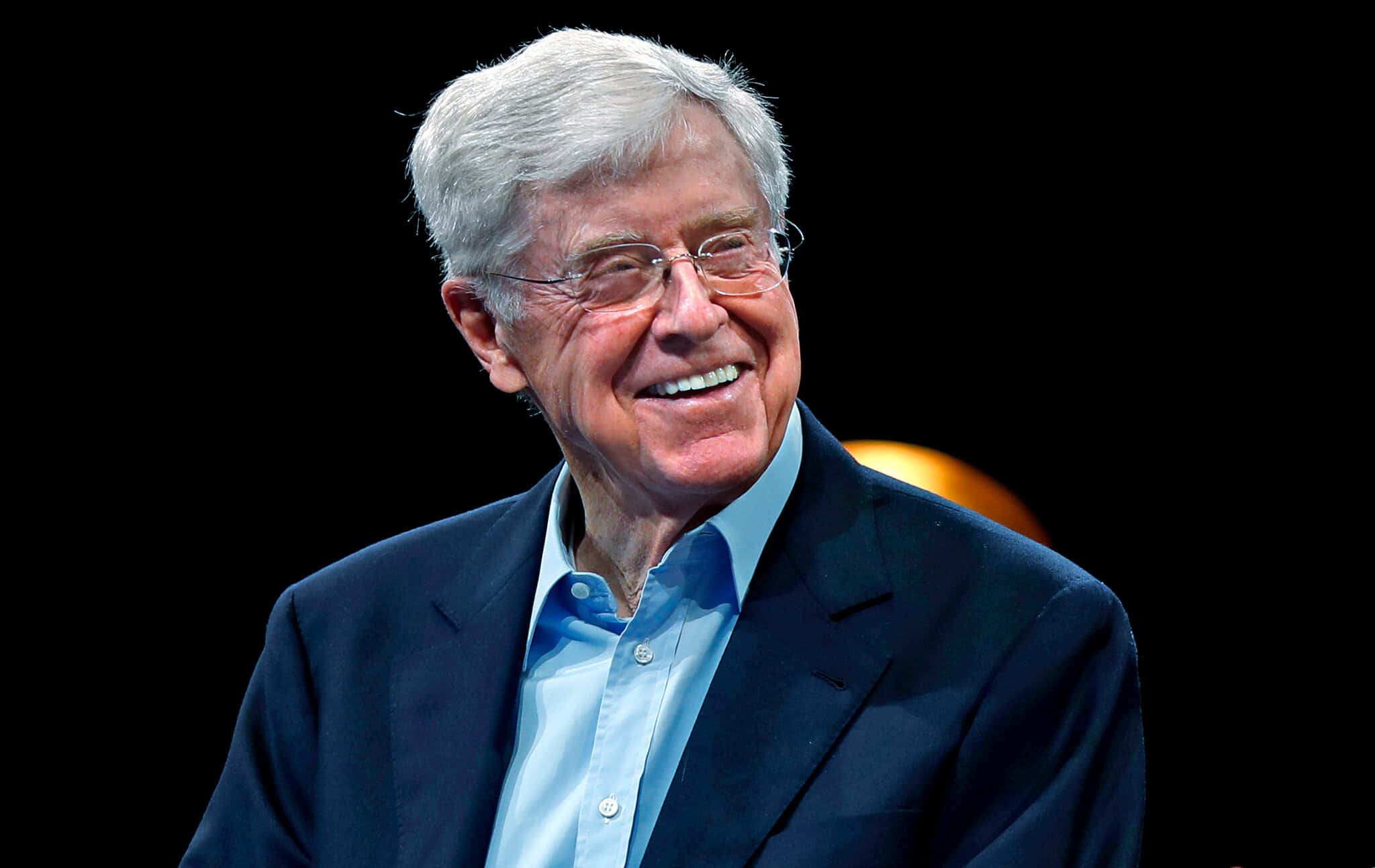 Charles G. Koch, shiny black background, white hair, Full HD Desktop Wallpaper