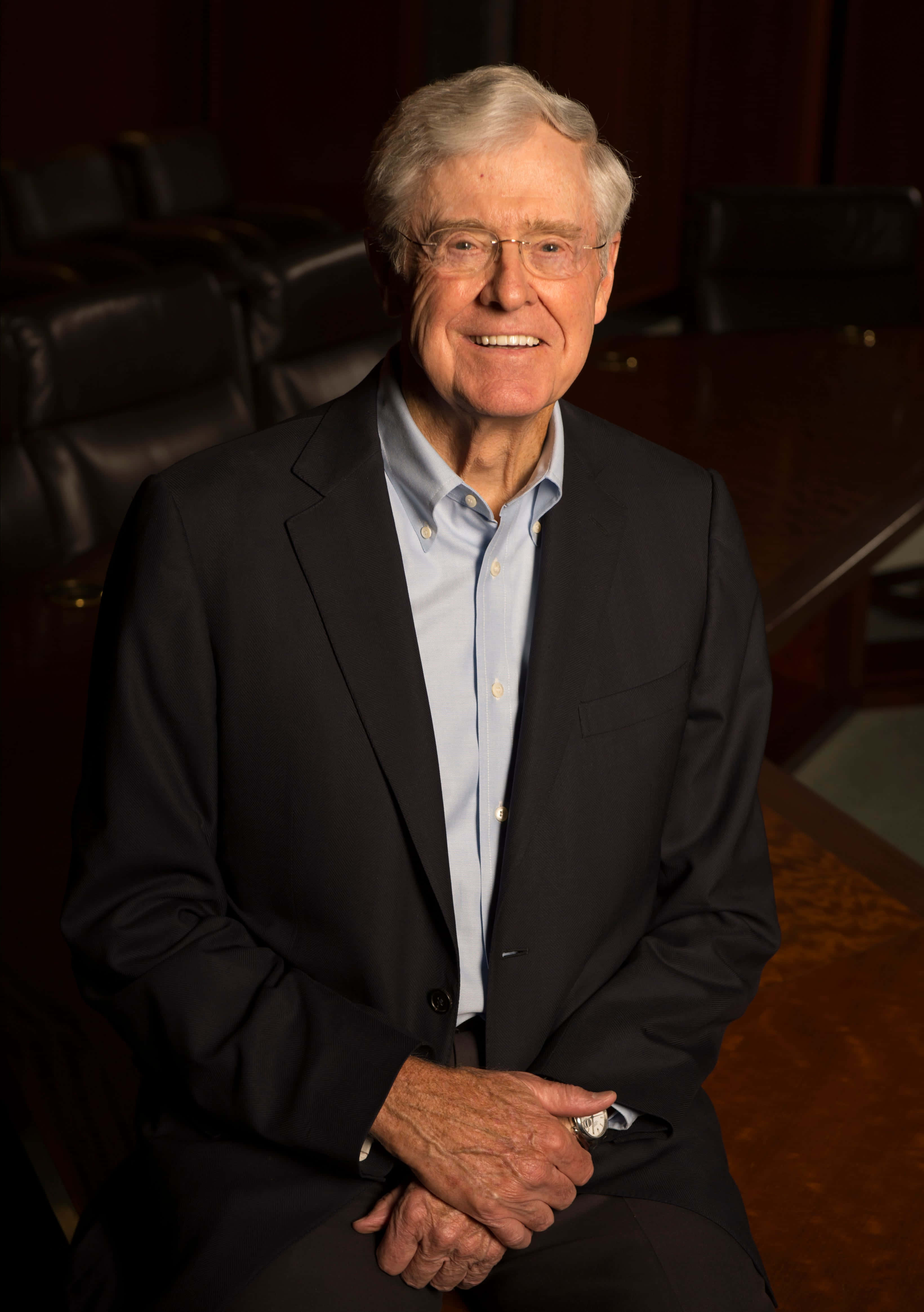 Charles G. Koch, white hair, glasses, 4K Phone Wallpaper