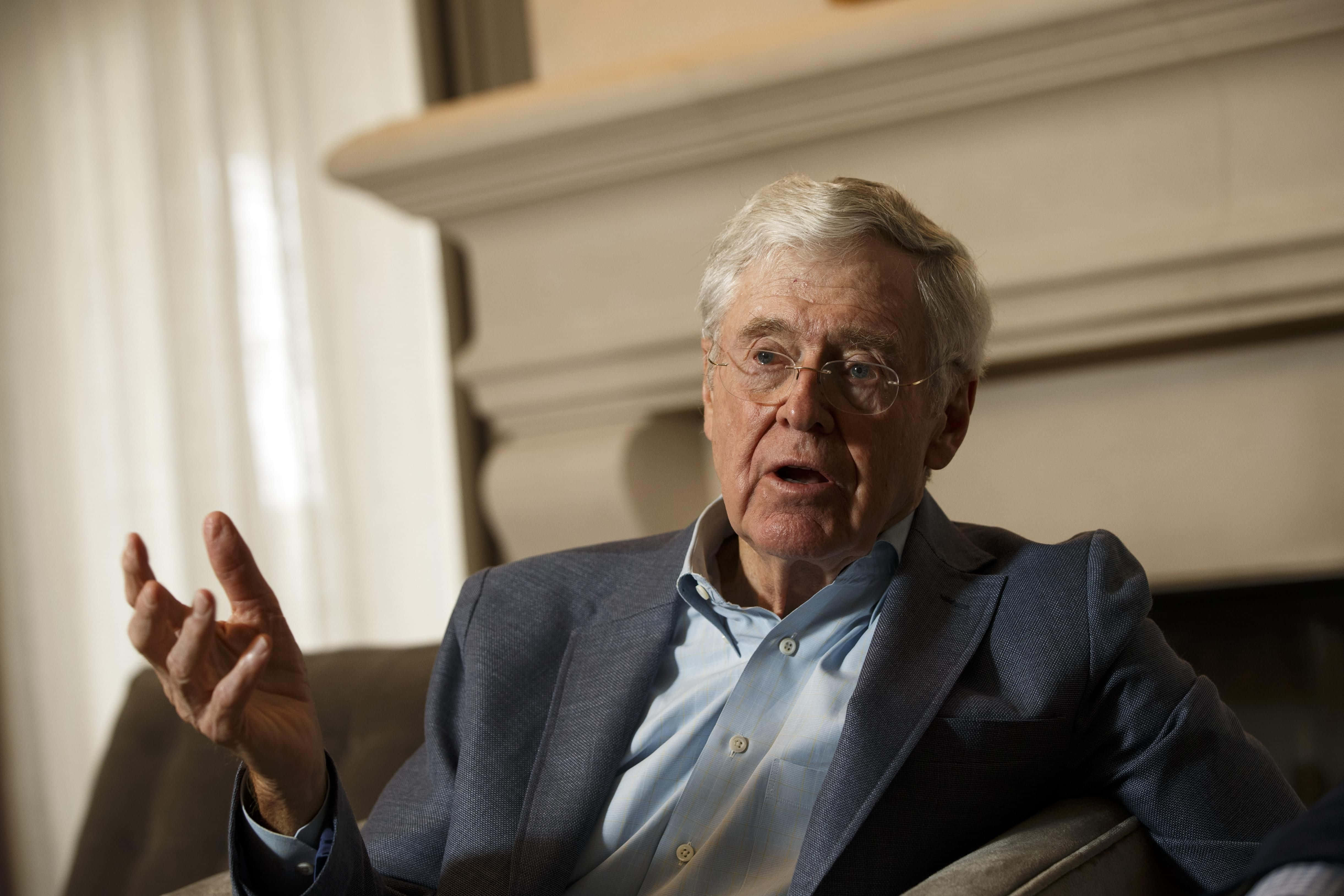 Charles G. Koch, glasses, fireplace, 4K Desktop Wallpaper