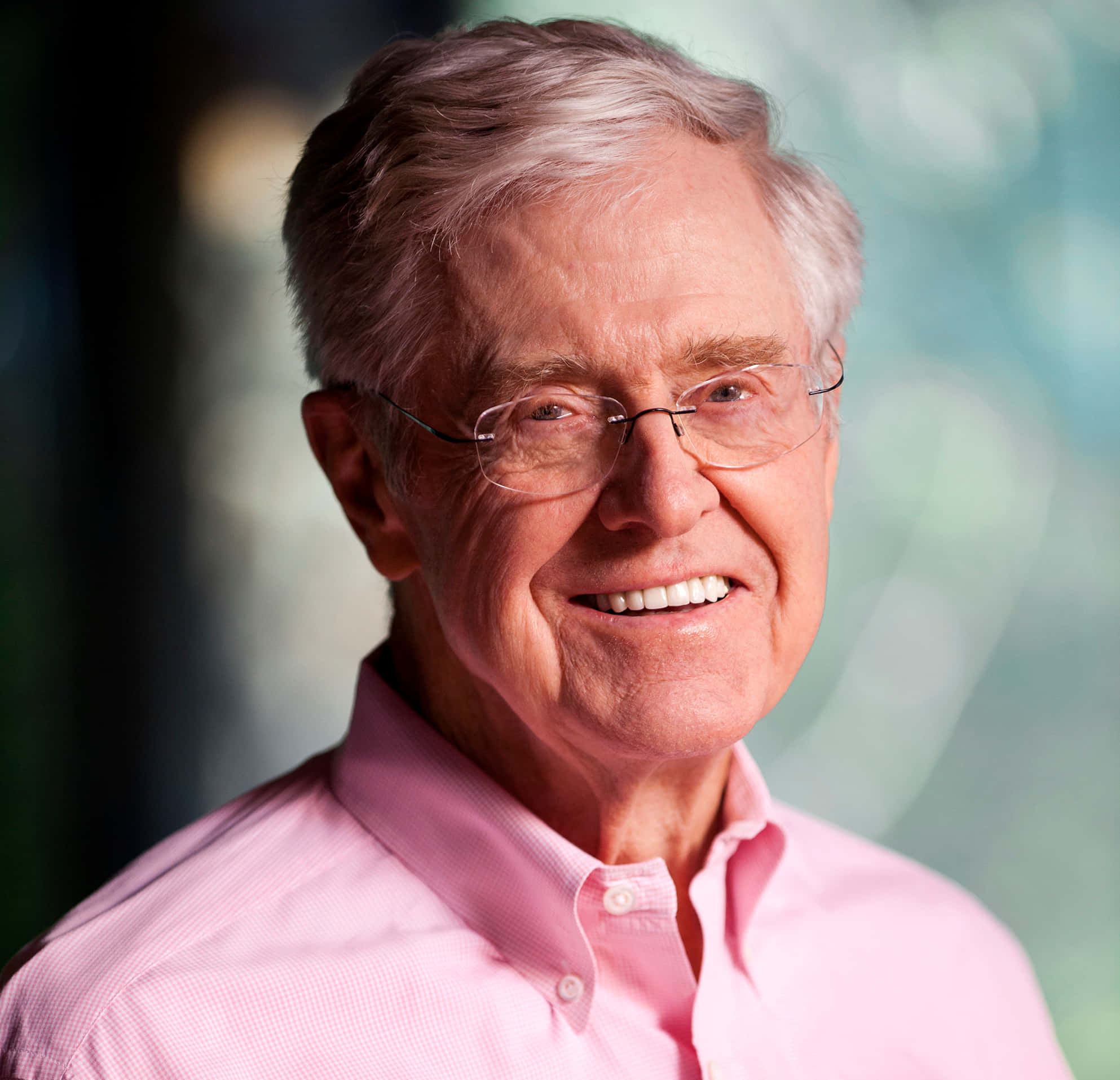 Charles G. Koch, pink button-down shirt, glasses, Full HD Desktop Wallpaper