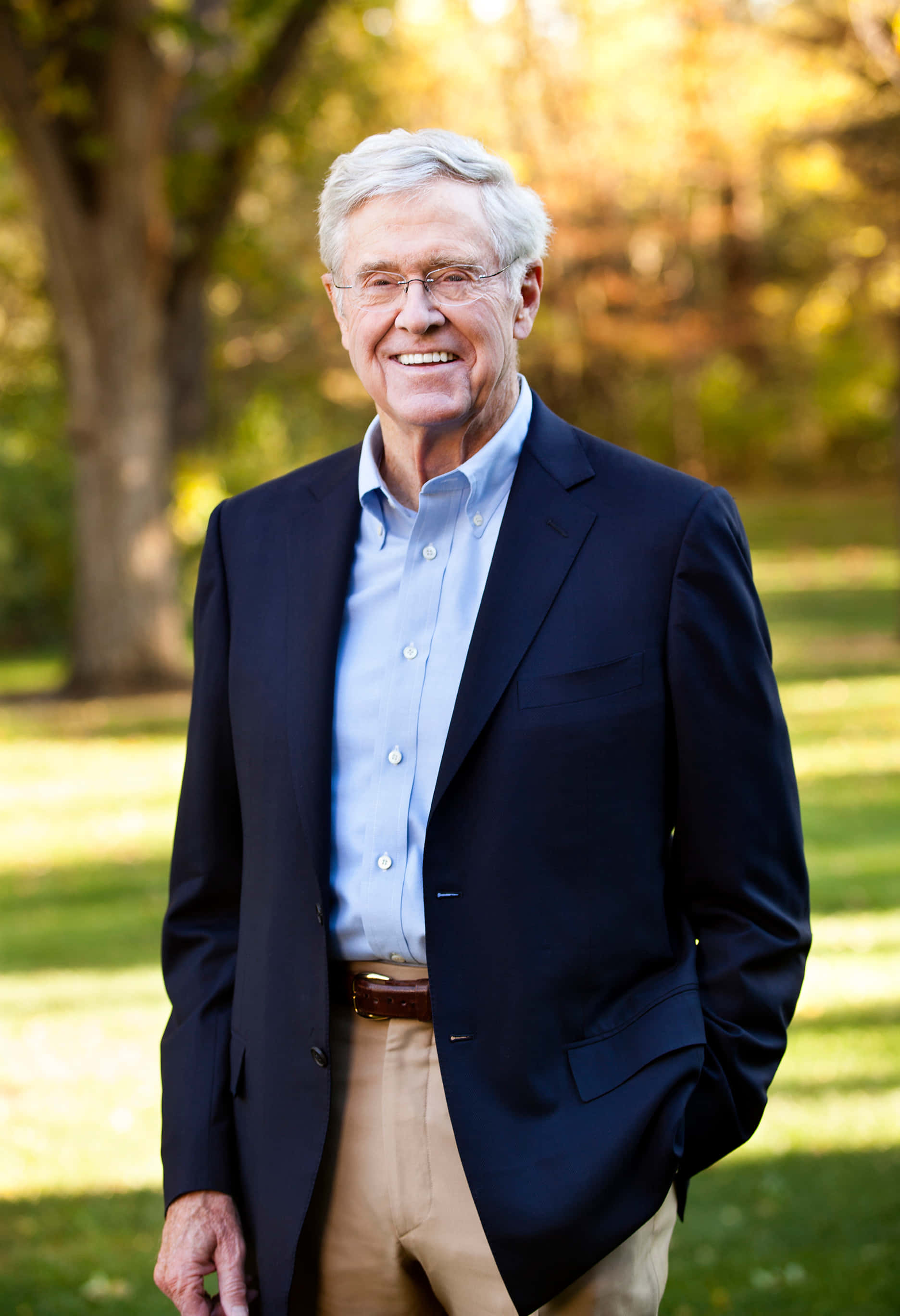 Charles G. Koch, navy blazer, glasses, 2K Phone Wallpaper