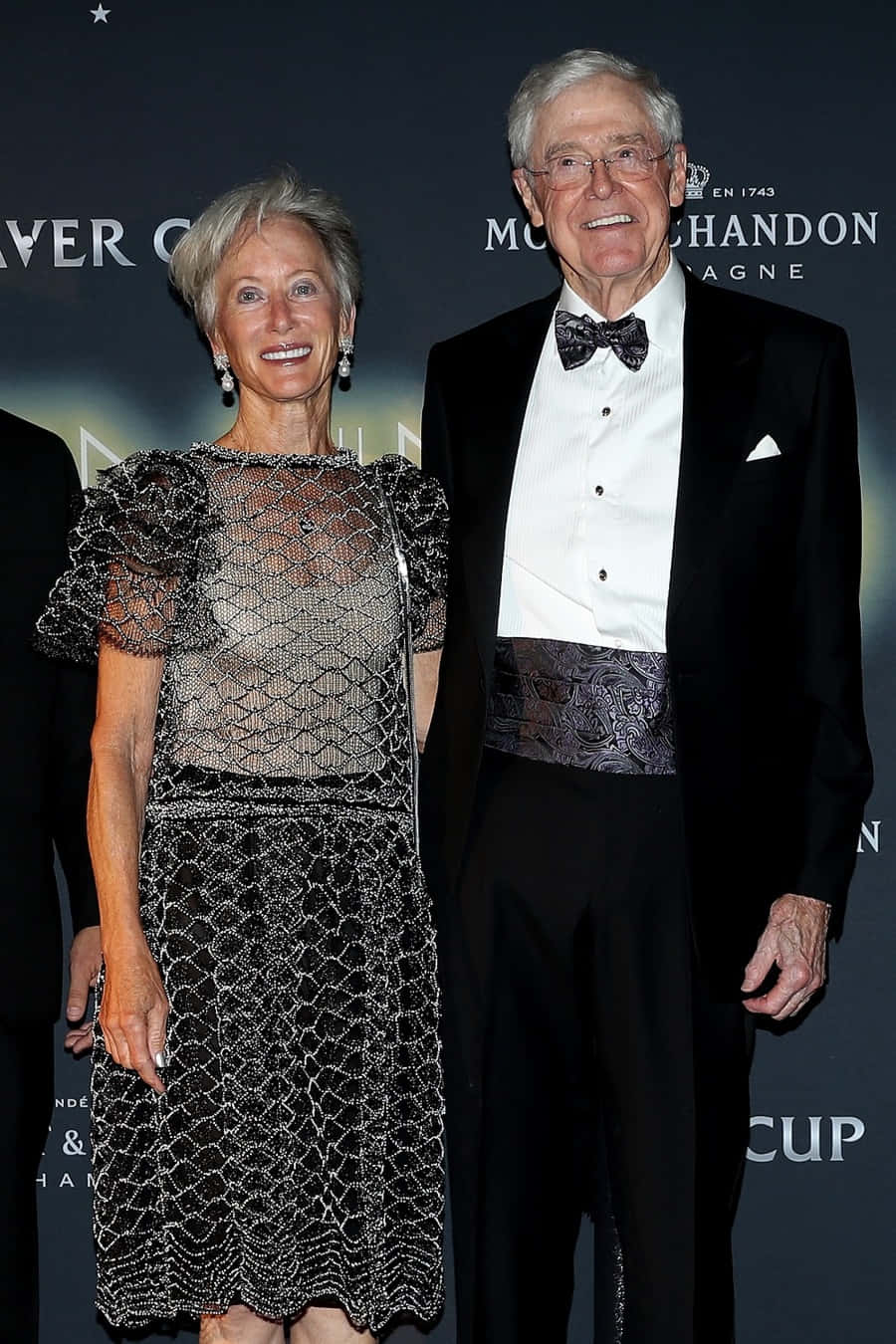 Charles G. Koch, tuxedo wife, black and silver attire, HD Phone Wallpaper