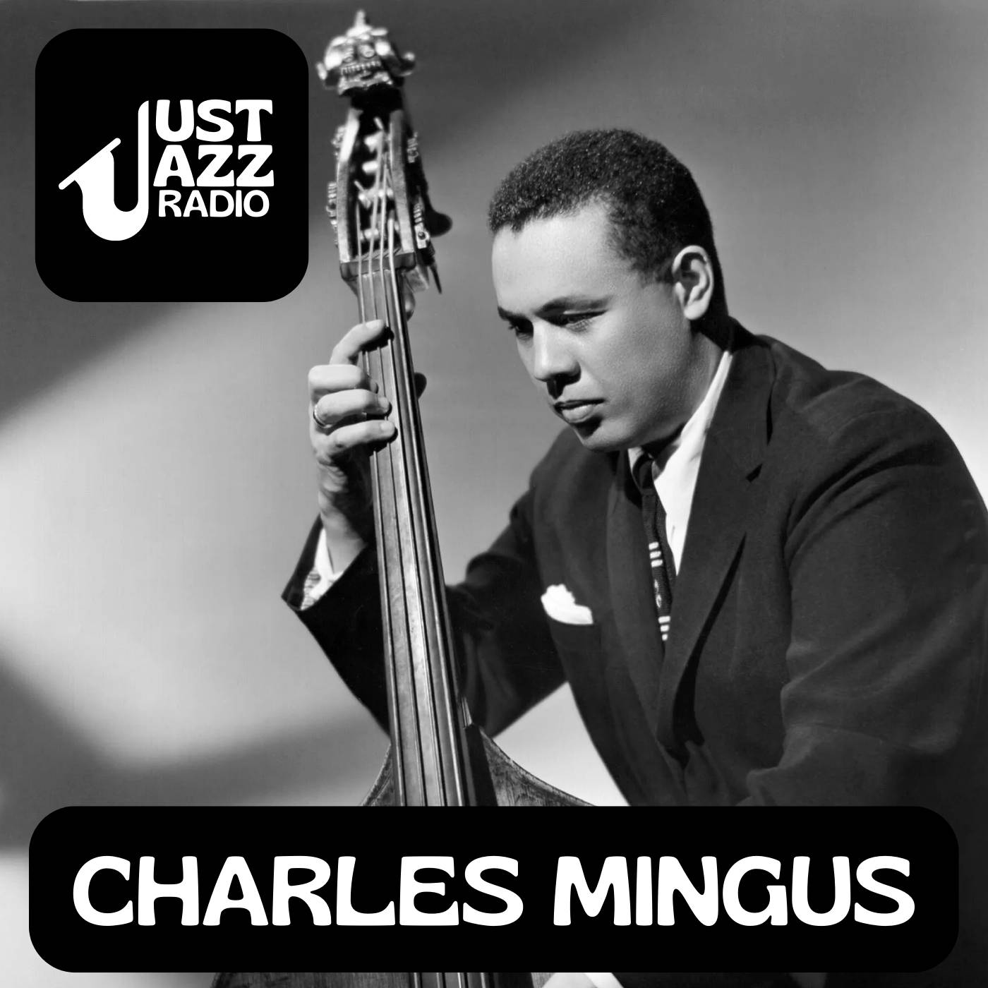 Charles Mingus, upright bass, black and white portrait, HD Desktop Wallpaper