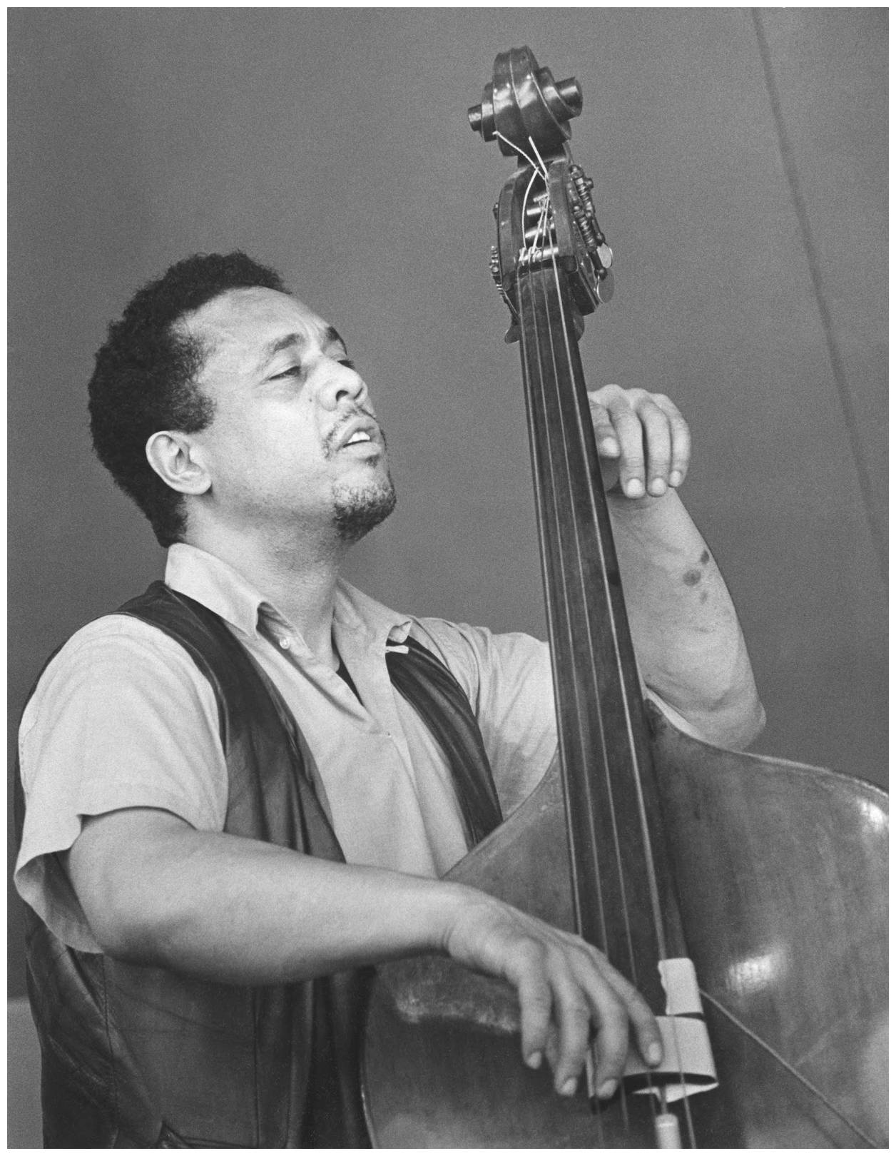 Charles Mingus, upright bass, black and white portrait, HD Phone Wallpaper