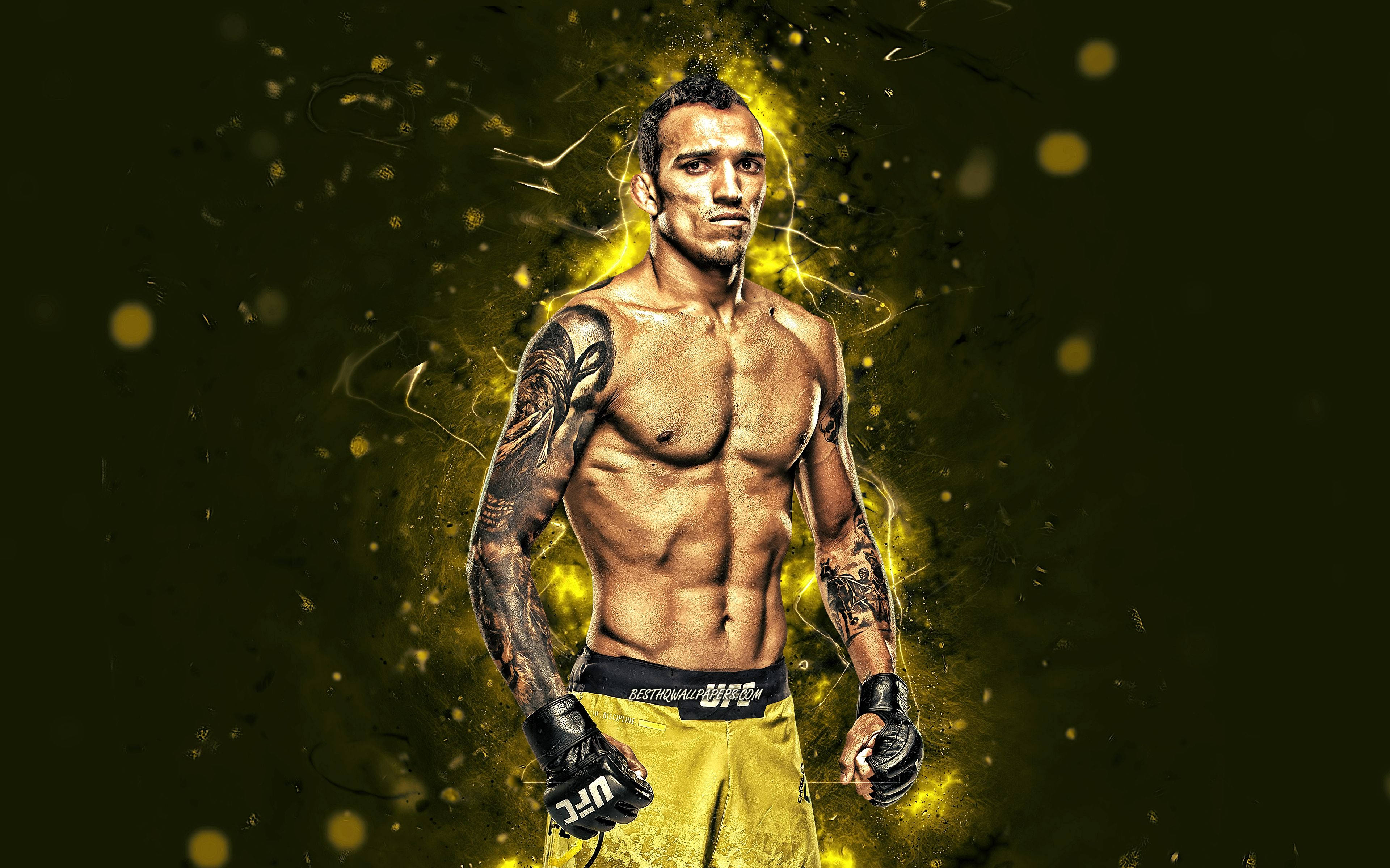 Charles Oliveira, yellow shorts, gloves, 4K Desktop Wallpaper