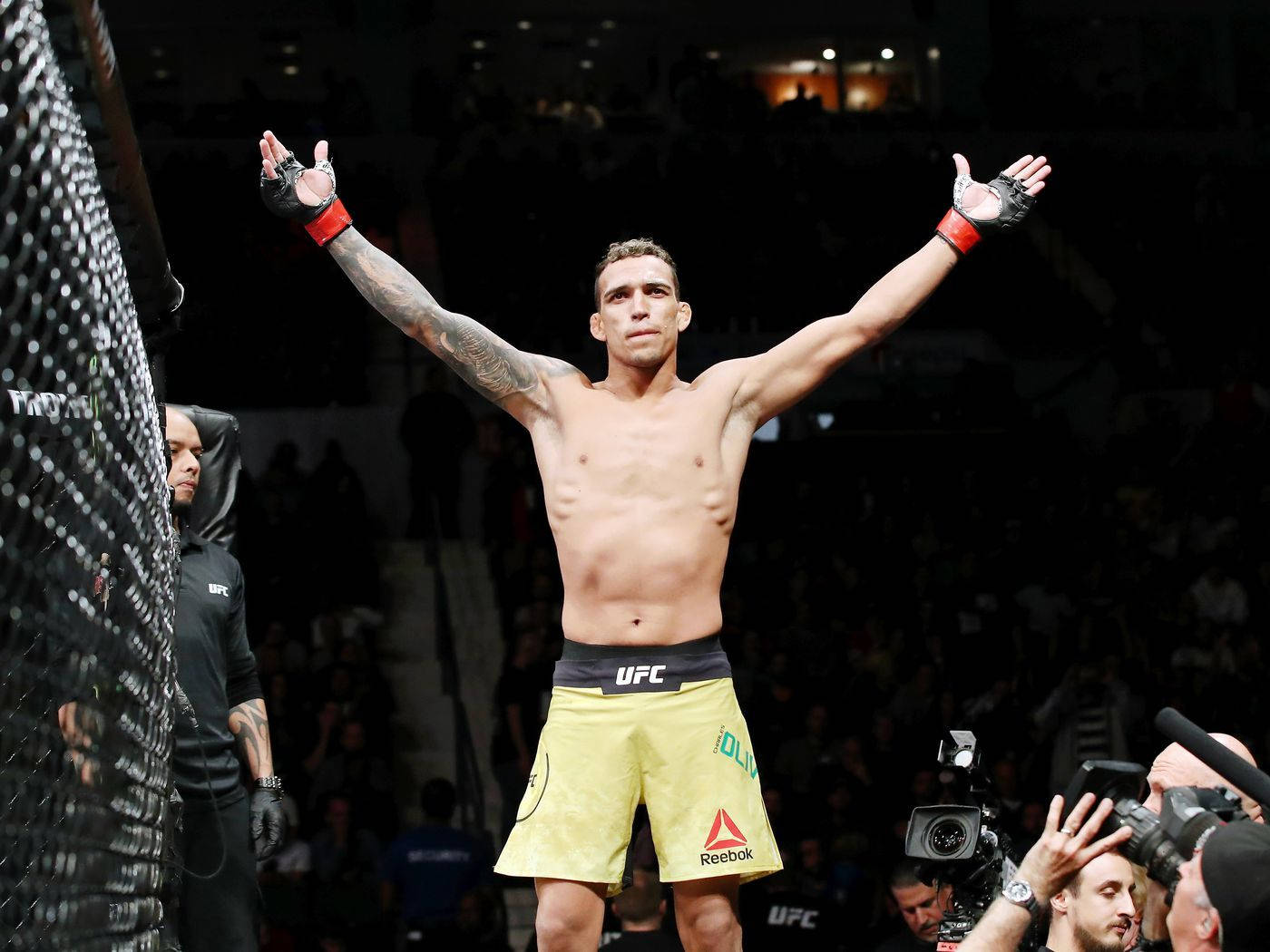 Charles Oliveira, triumphant pose, octagon, HD Desktop Wallpaper