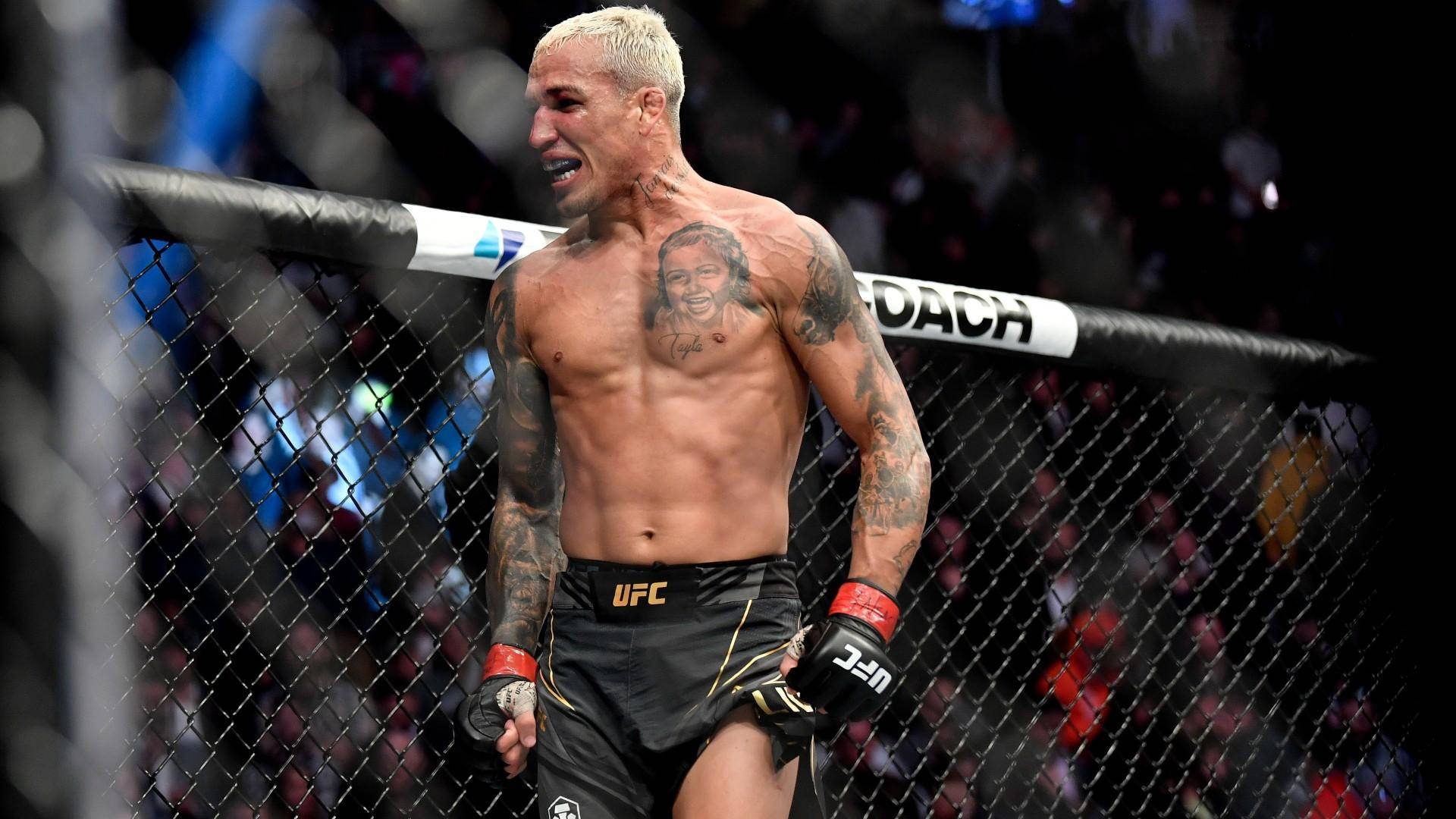 Charles Oliveira, UFC shorts, octagon cage, Full HD Desktop Wallpaper