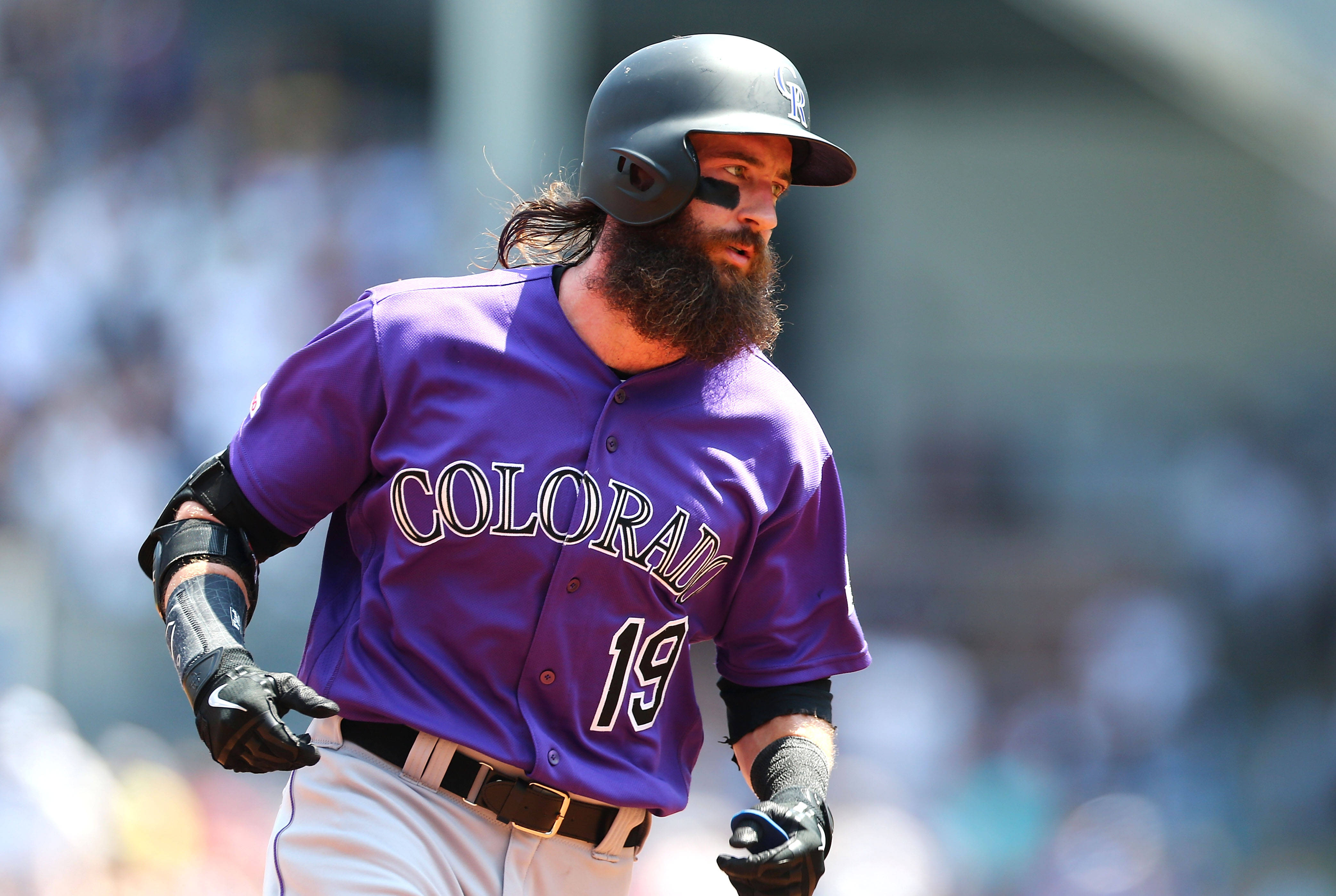 Charlie Blackmon, purple Colorado jersey, bearded baseball player, 4K Desktop Wallpaper
