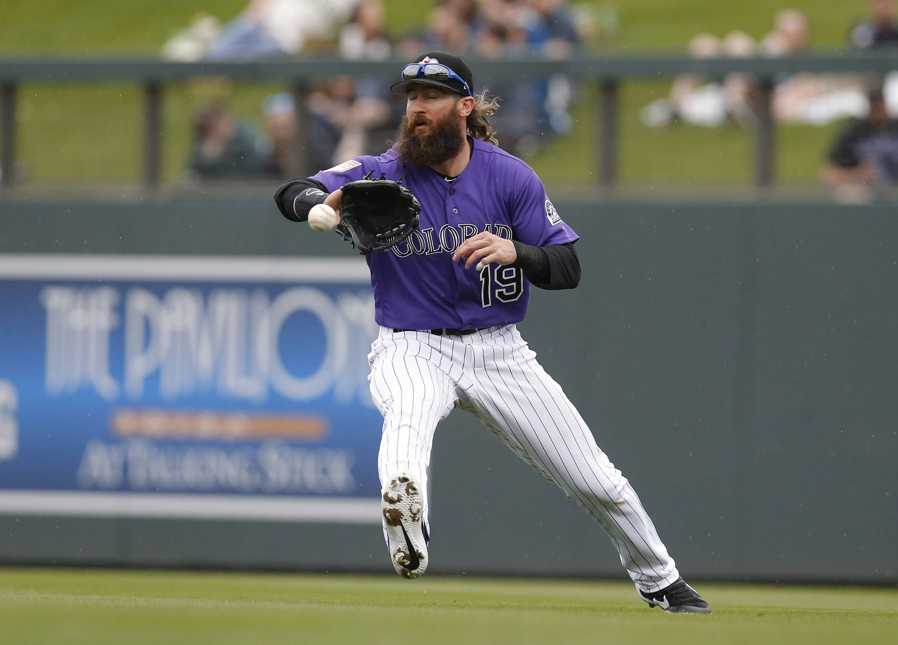 Charlie Blackmon, purple Colorado Rockies uniform, green field, HD Desktop Wallpaper