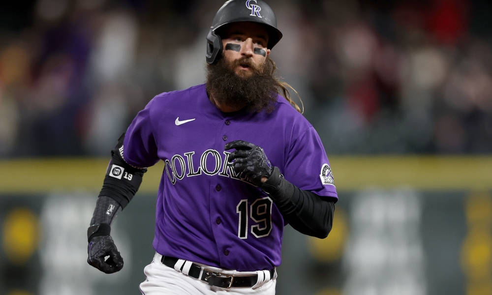 Charlie Blackmon, purple Colorado Rockies jersey, night game, SD Desktop Wallpaper
