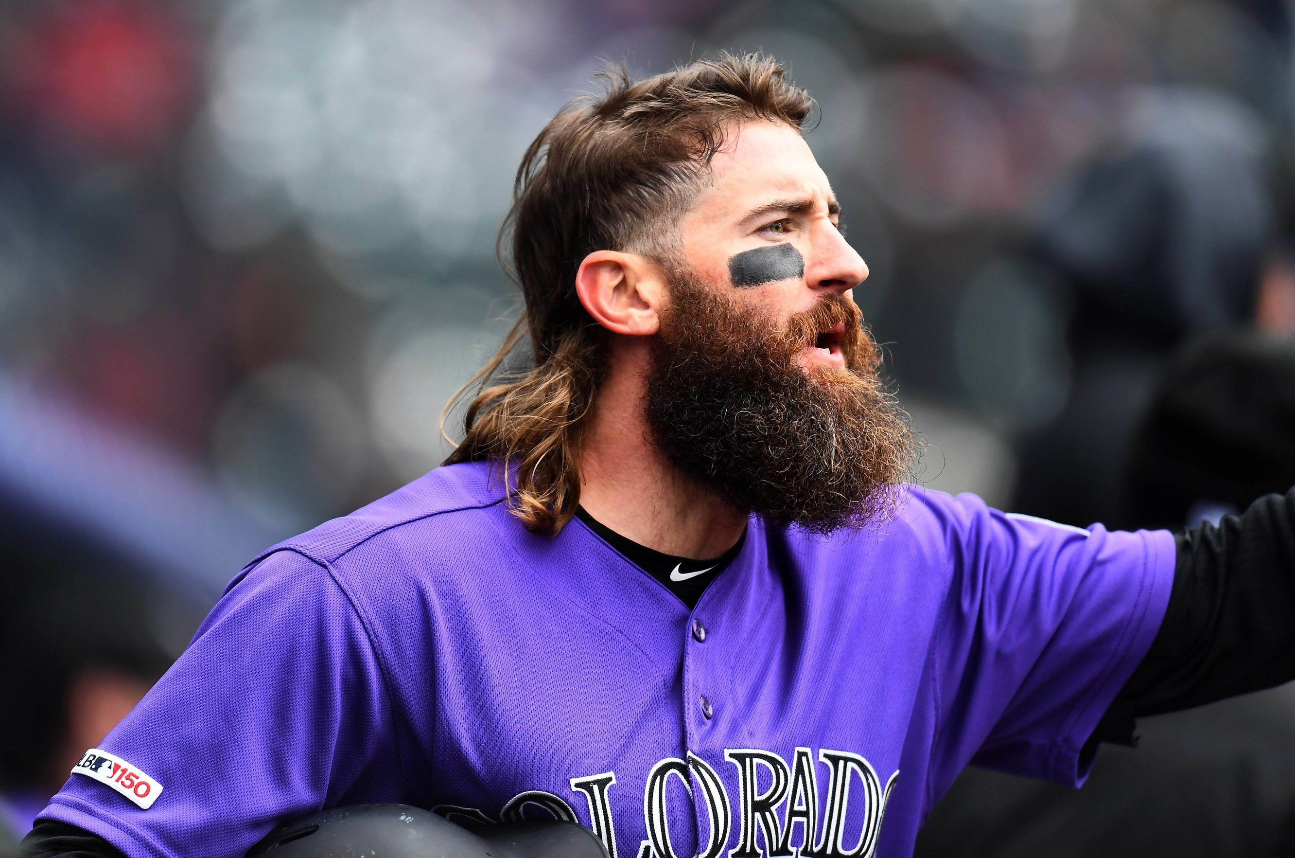 Charlie Blackmon, purple Colorado jersey, bearded baseball player, 2K Desktop Wallpaper