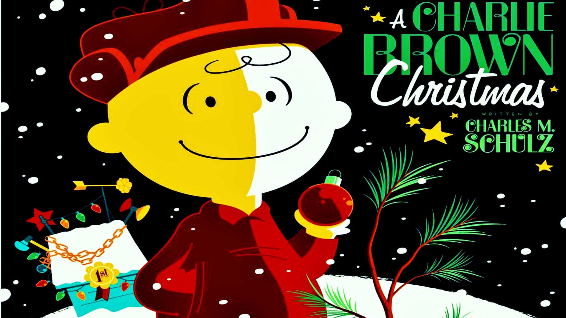Charlie Brown, Christmas, half-yellow half-white, Full HD Desktop Wallpaper