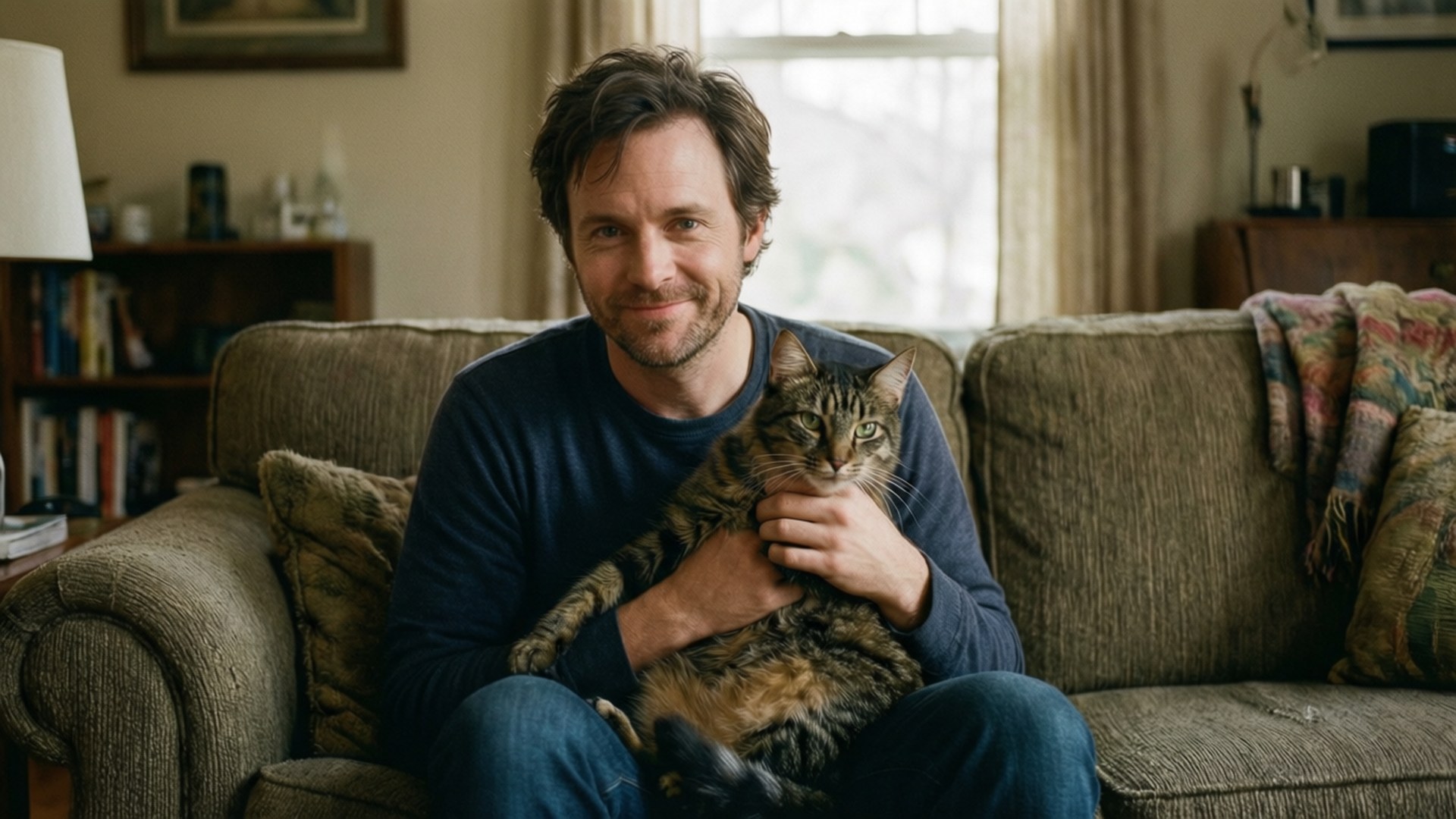 Charlie Day, cat, home, Full HD Desktop Wallpaper