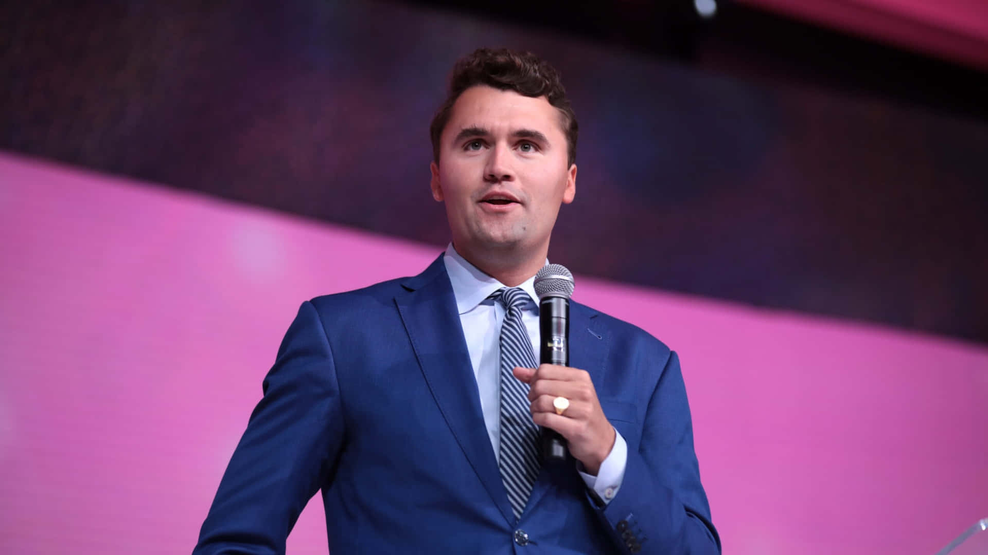 Charlie Kirk, blue suit, striped tie, Full HD Desktop Wallpaper