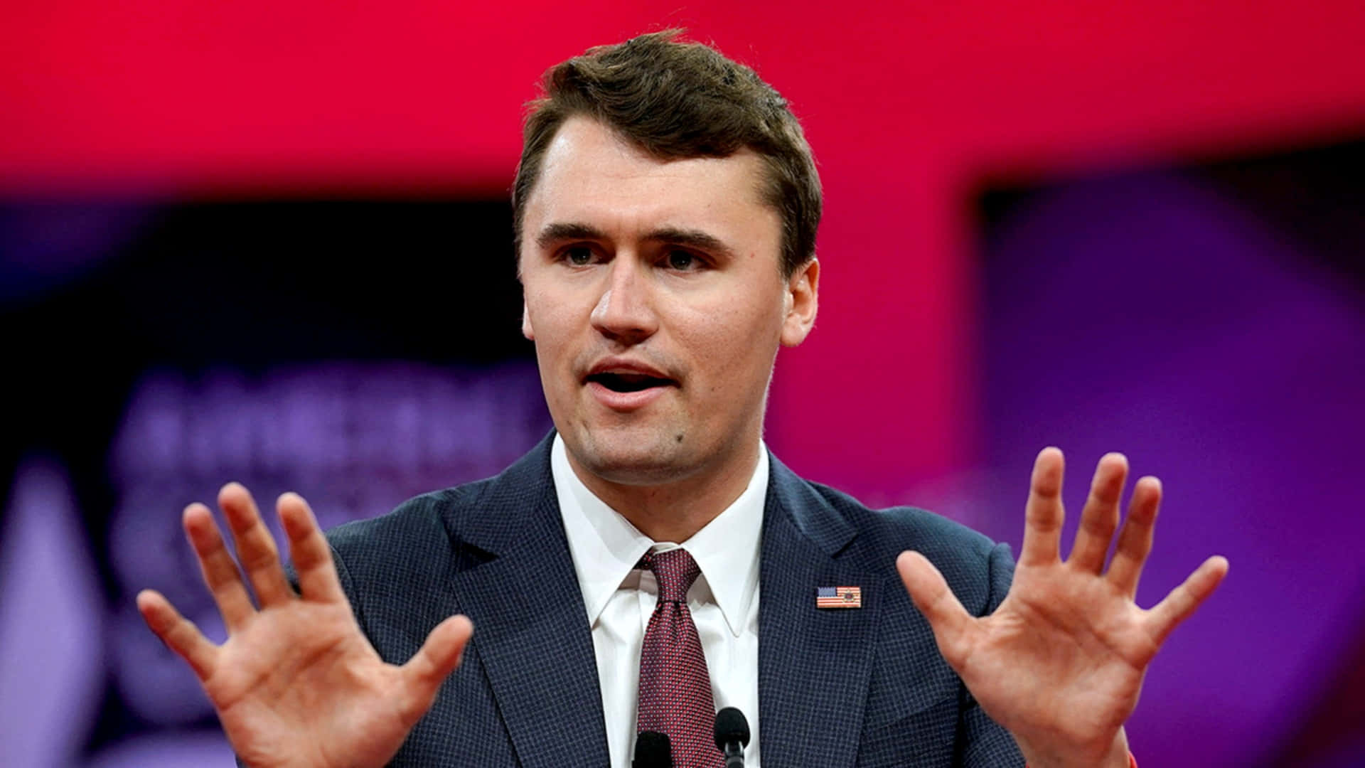 Charlie Kirk, dark suit, red tie, Full HD Desktop Wallpaper