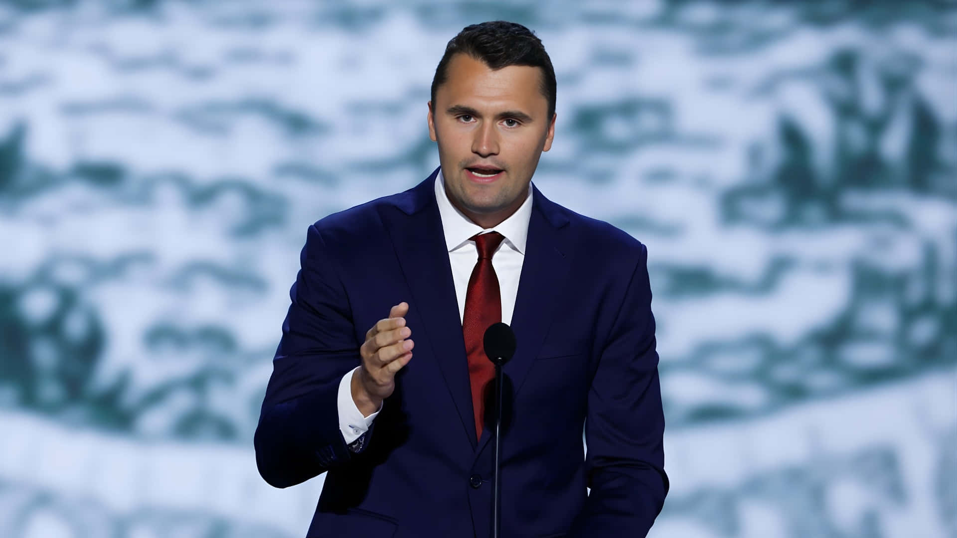 Charlie Kirk, navy suit, red tie, Full HD Desktop Wallpaper