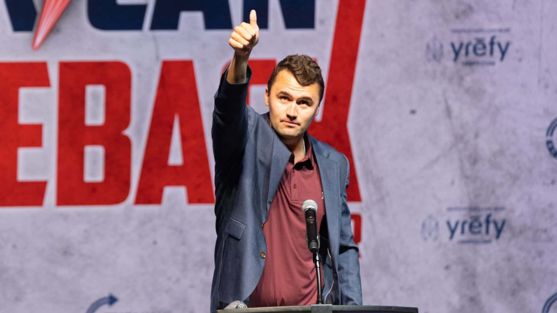 Charlie Kirk, blue blazer, red shirt, Full HD Desktop Wallpaper