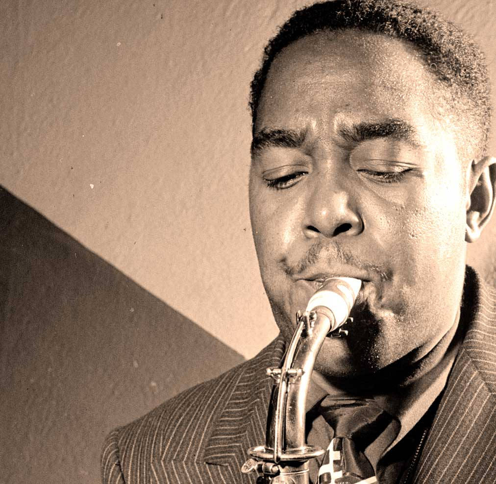 Charlie Parker, sepia-toned, close-up, SD Desktop Wallpaper