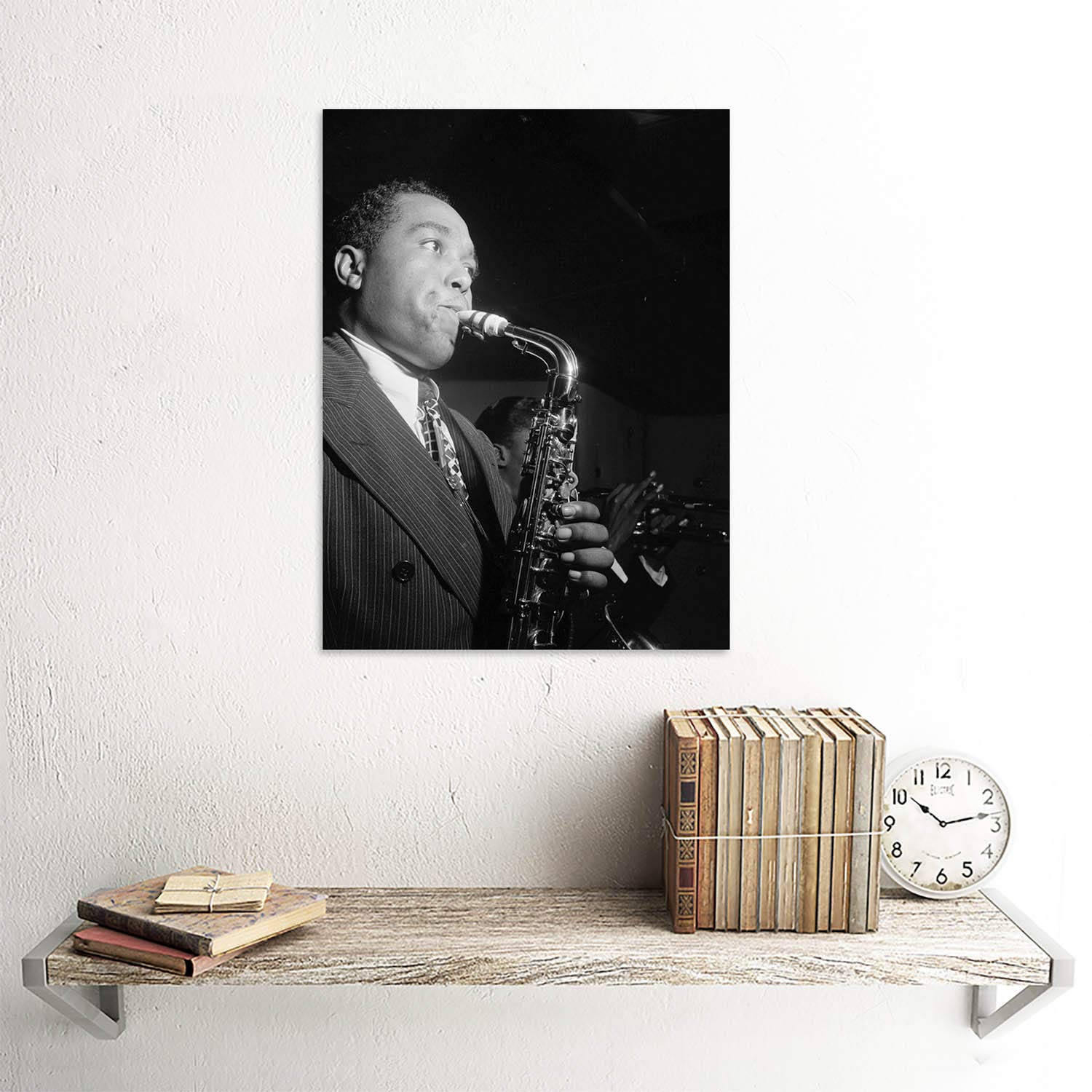 Charlie Parker, saxophone, wooden shelf, HD Desktop Wallpaper
