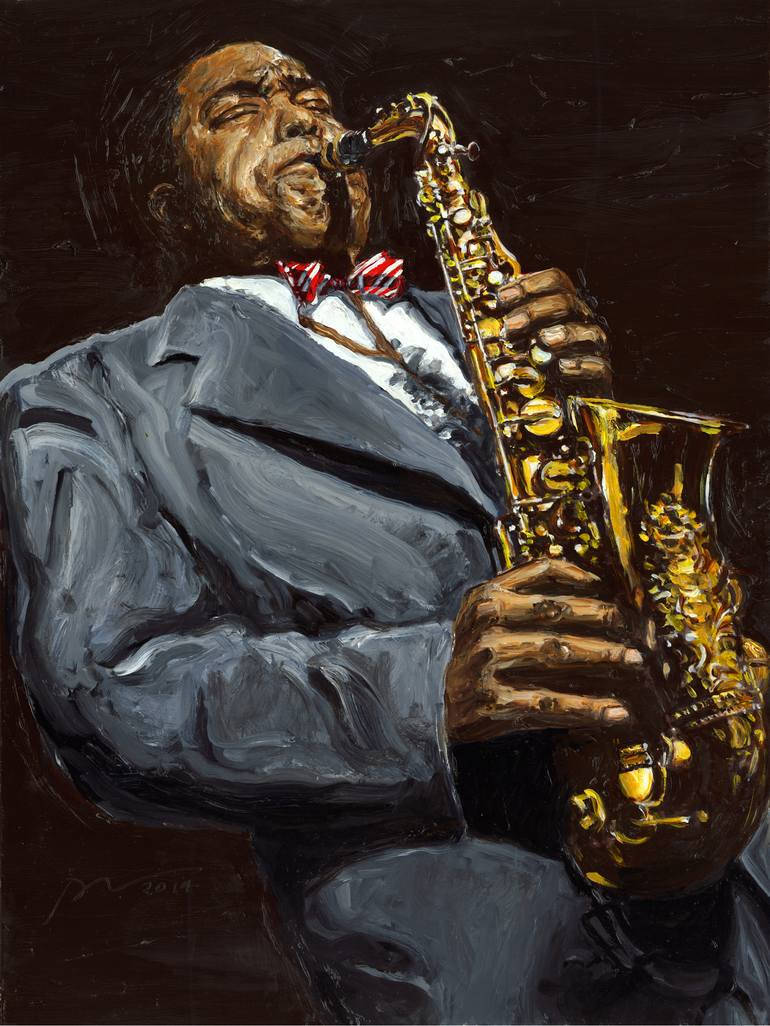 Charlie Parker, gray suit, red bow tie, SD Phone Wallpaper