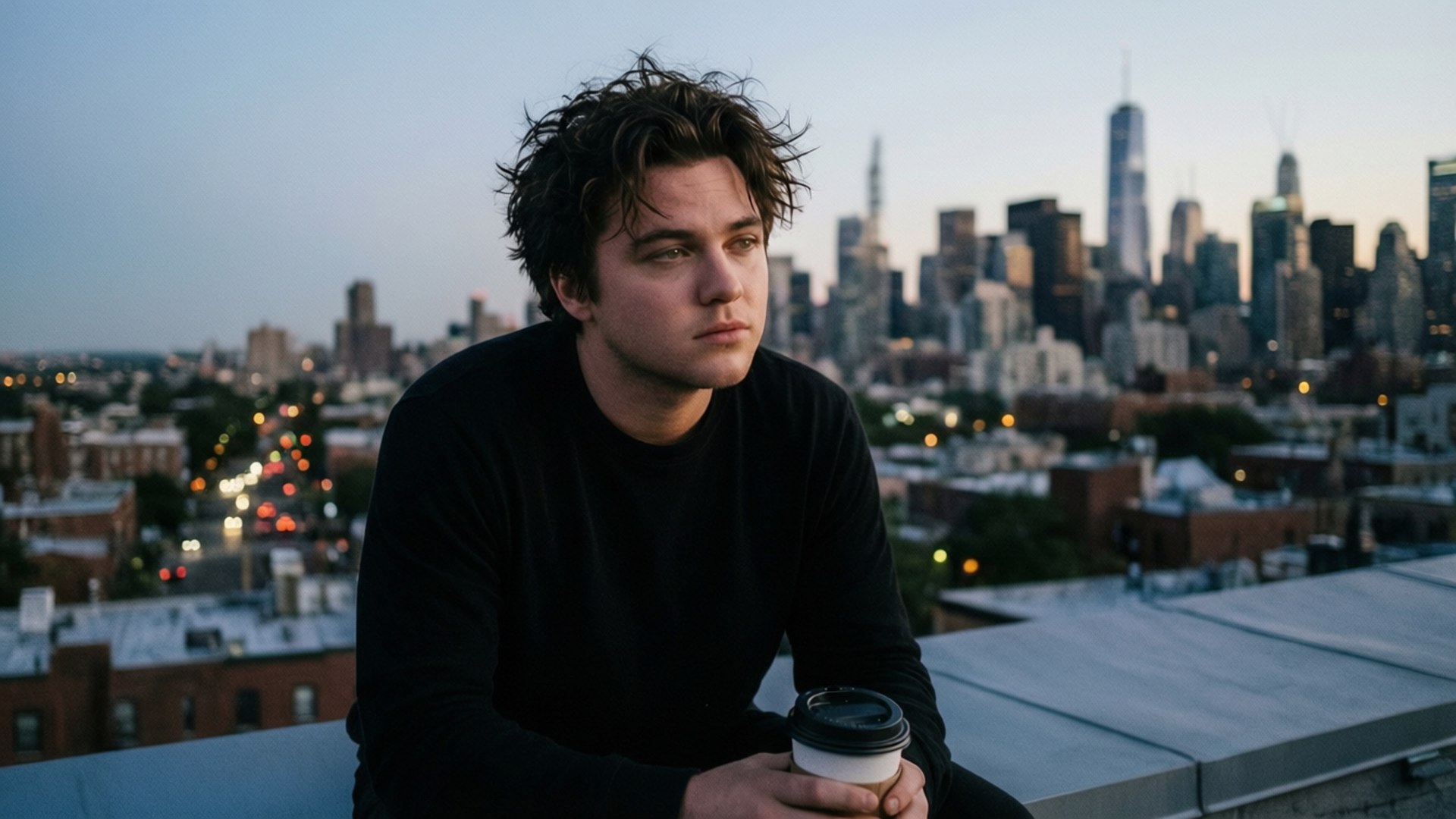 Charlie Puth, rooftop, dusk, Full HD Desktop Wallpaper