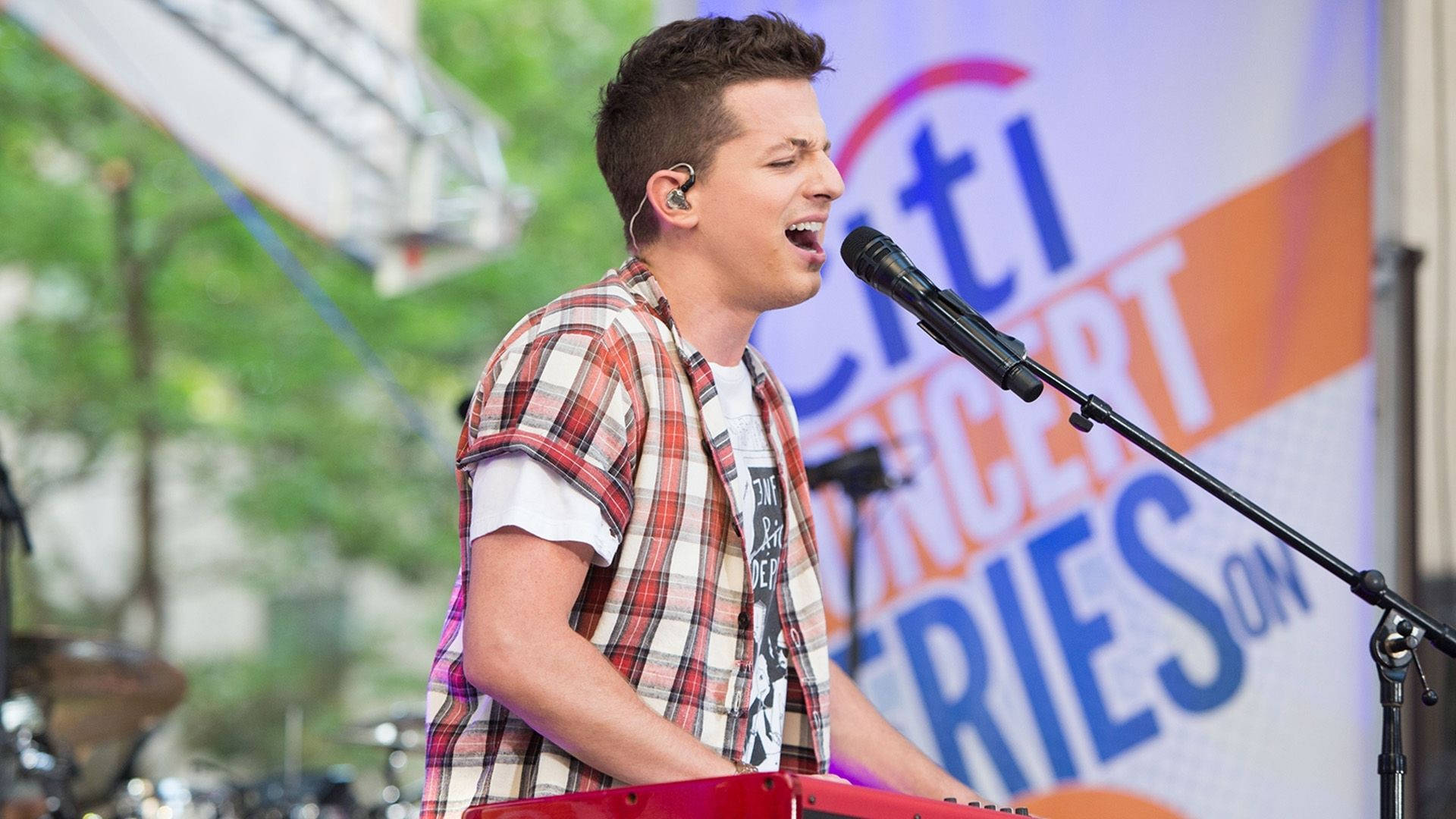 Charlie Puth, plaid shirt, red keyboard, Full HD Desktop Wallpaper