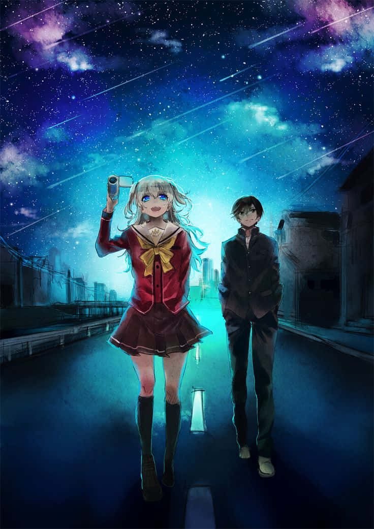 Charlotte Anime, starry sky, shooting stars, SD Phone Wallpaper