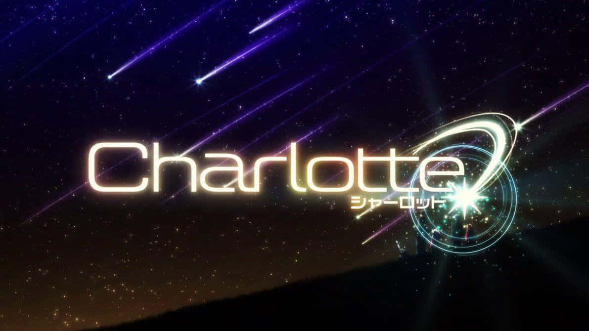 Charlotte Anime, neon script, starry cosmic backdrop, SD Desktop Wallpaper