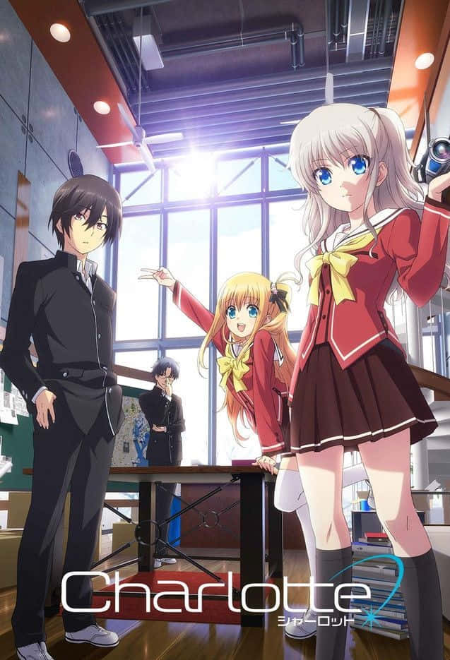 Charlotte Anime, anime students, school uniforms, SD Phone Wallpaper
