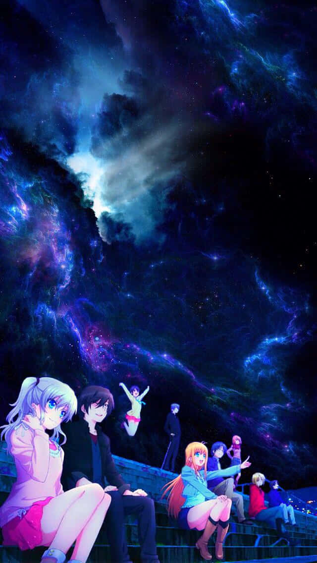 Charlotte Anime, steps, vibrant cosmic nebula, SD Phone Wallpaper