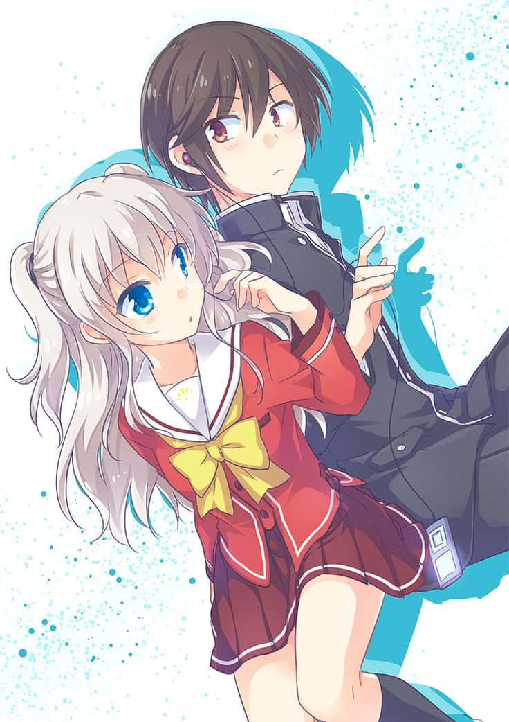 Charlotte Anime, blue splash, school uniforms, SD Phone Wallpaper