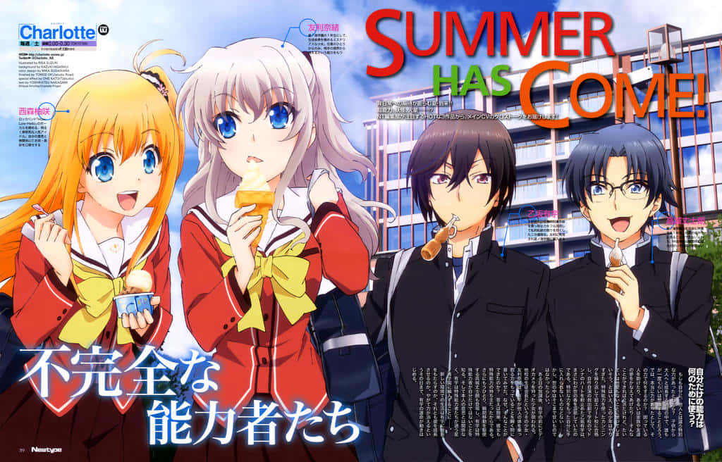 Charlotte Anime, school uniforms, ice cream, SD Desktop Wallpaper