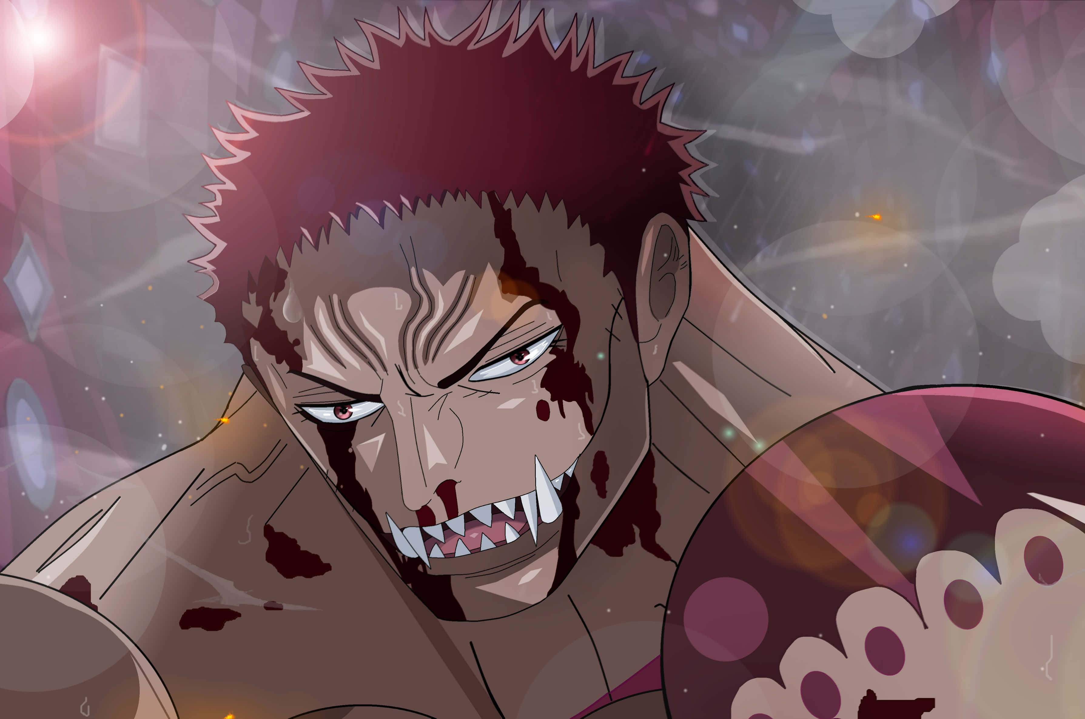 Charlotte Katakuri, spiky red hair, bloodied fangs, 2K Desktop Wallpaper