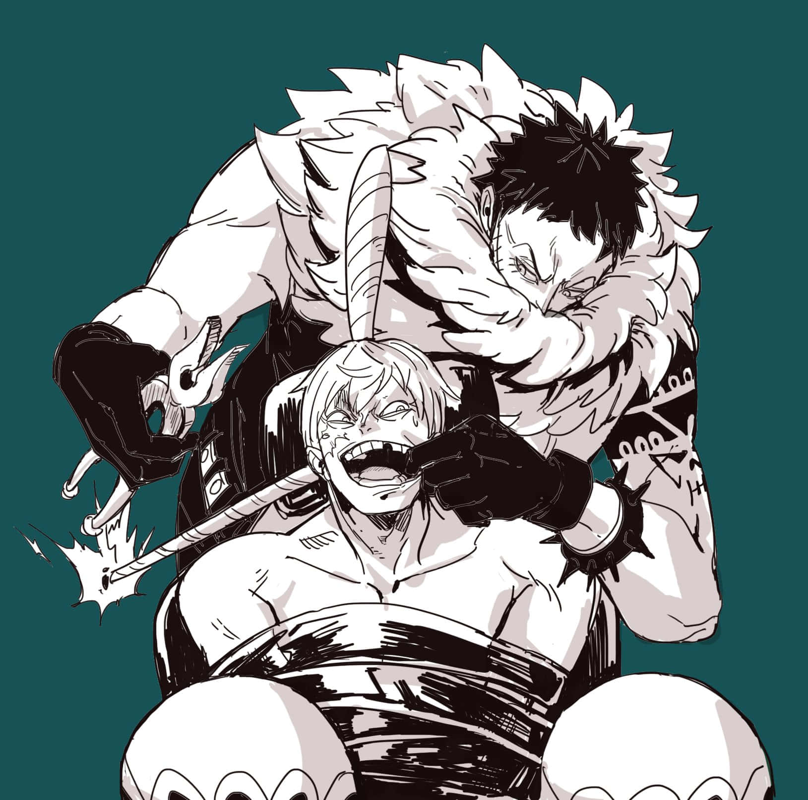 Charlotte Katakuri, teal background, anime characters, HD Desktop Wallpaper