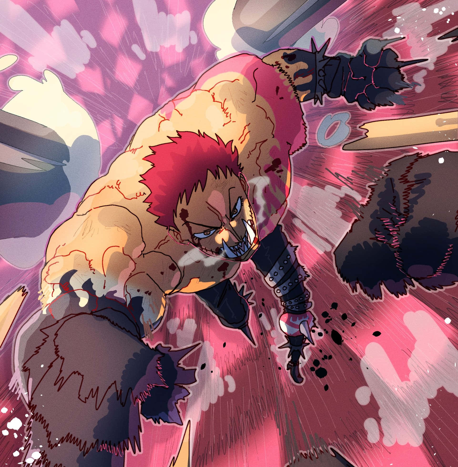 Charlotte Katakuri, red-haired anime warrior, spiked armor, Full HD Phone Wallpaper