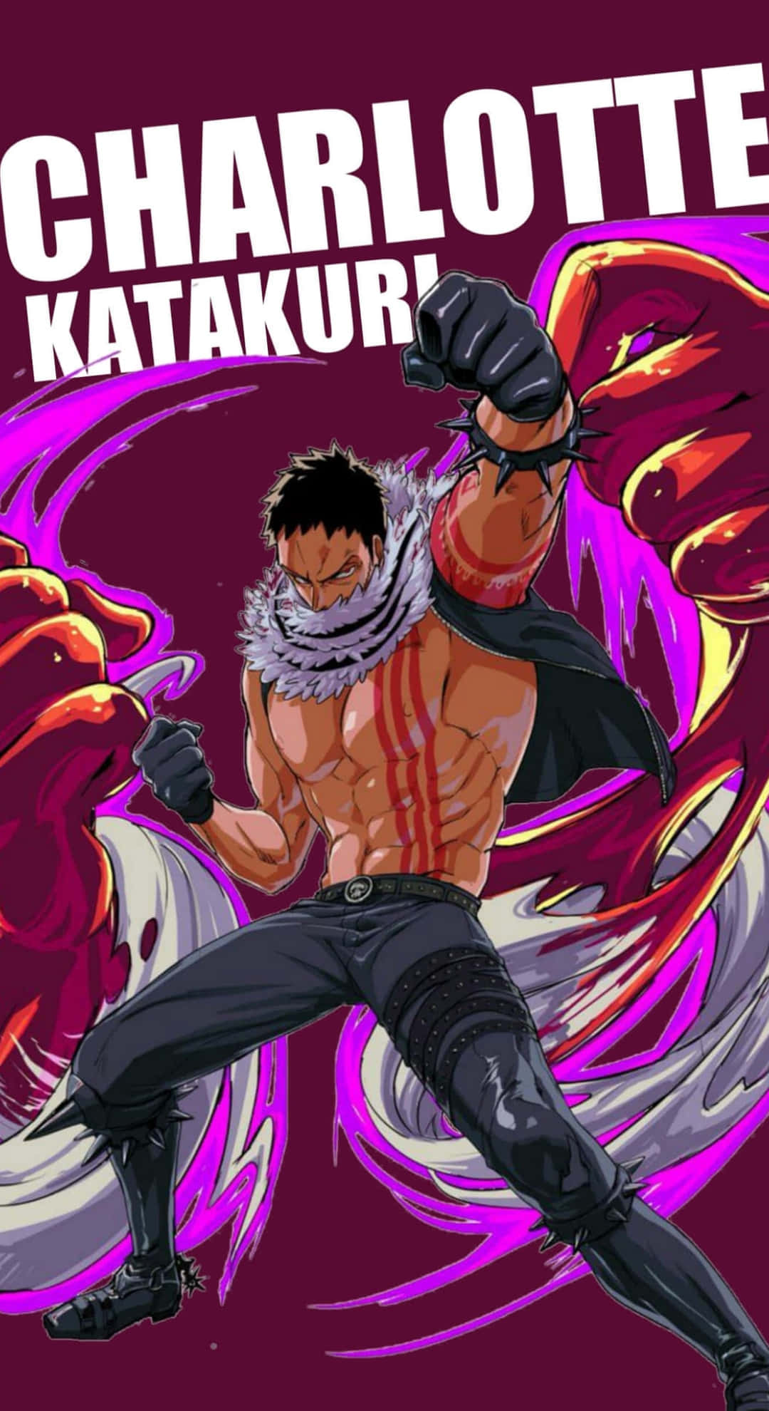 Charlotte Katakuri, vibrant purple and red energy swirls, muscular anime character, Full HD Phone Wallpaper