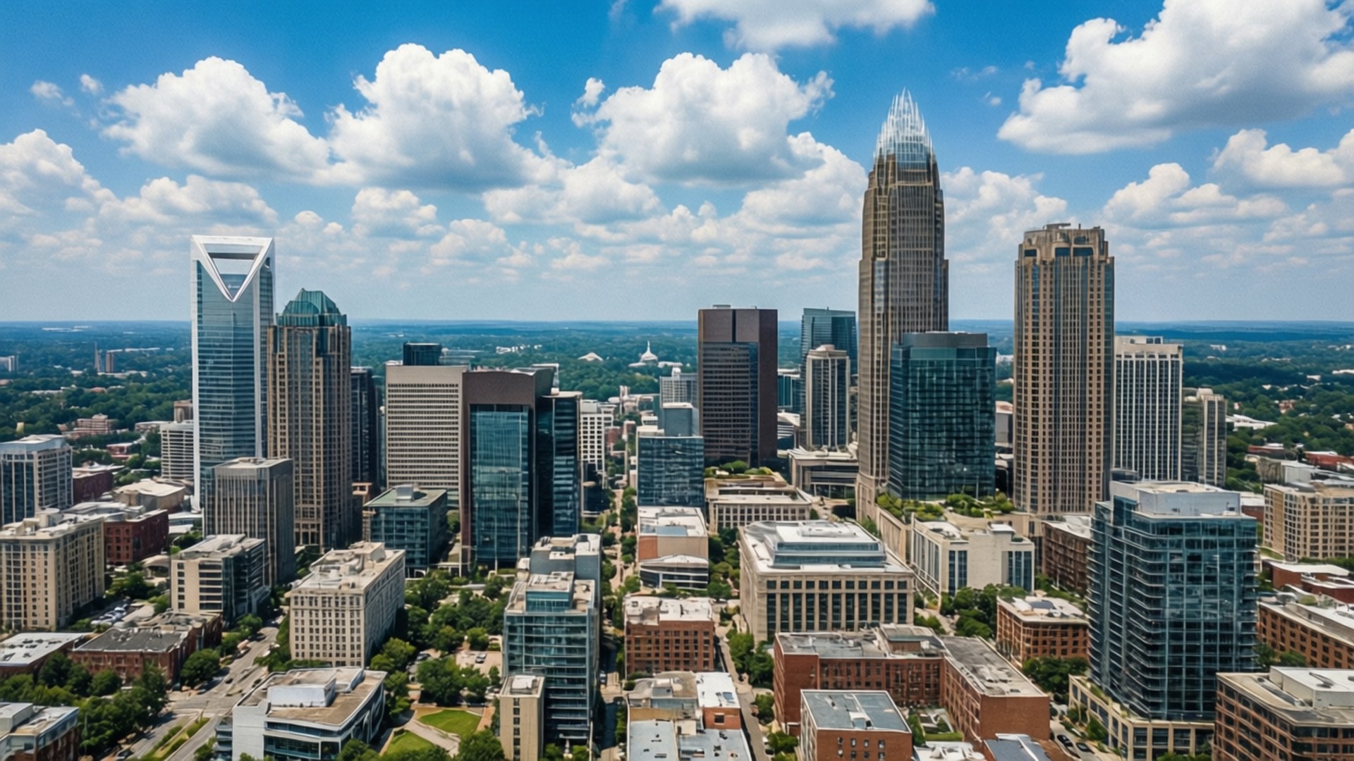 Charlotte, skyline, clear day, Full HD Desktop Wallpaper