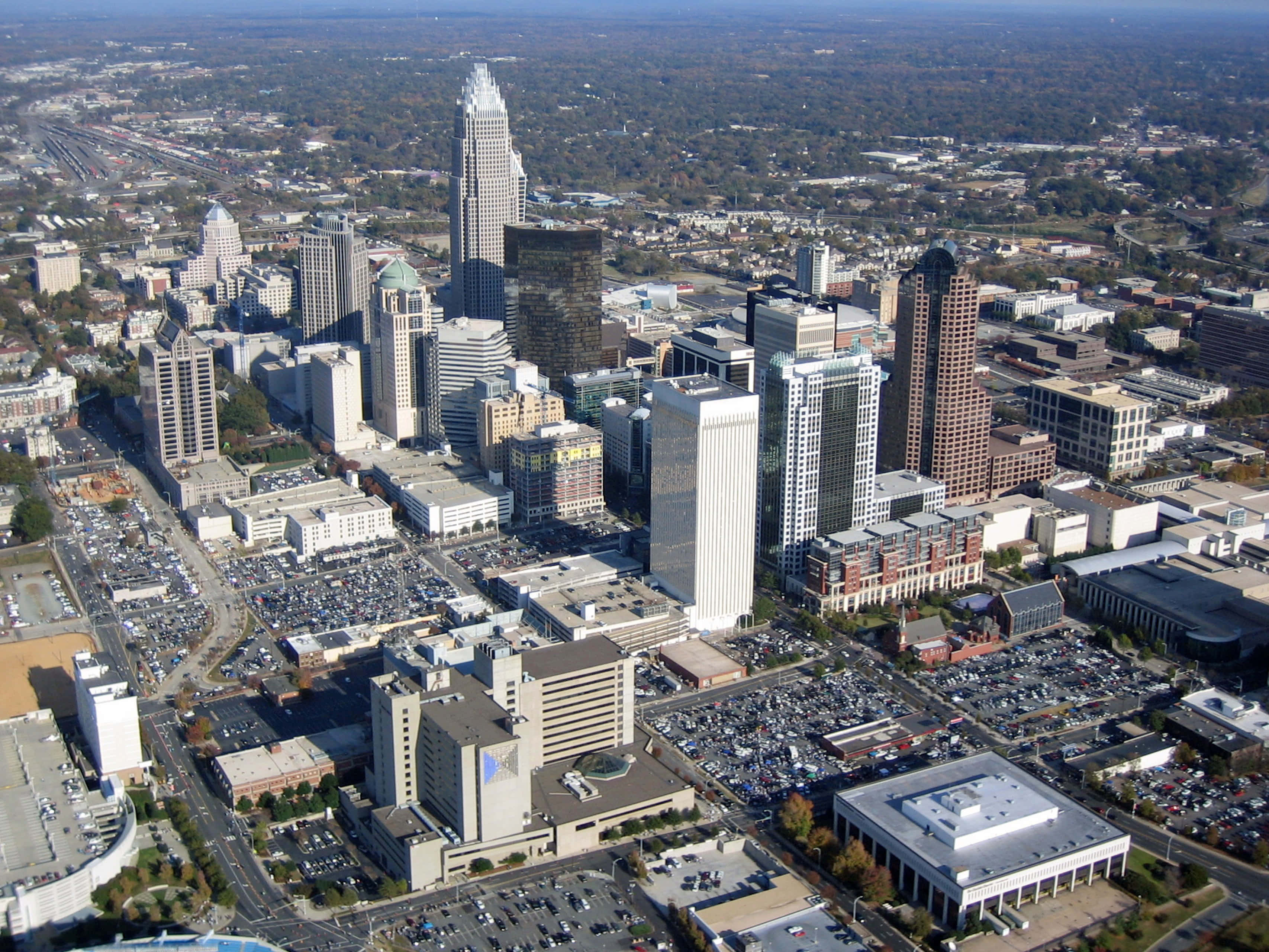 Charlotte, skyline, aerial view, 2K Desktop Wallpaper