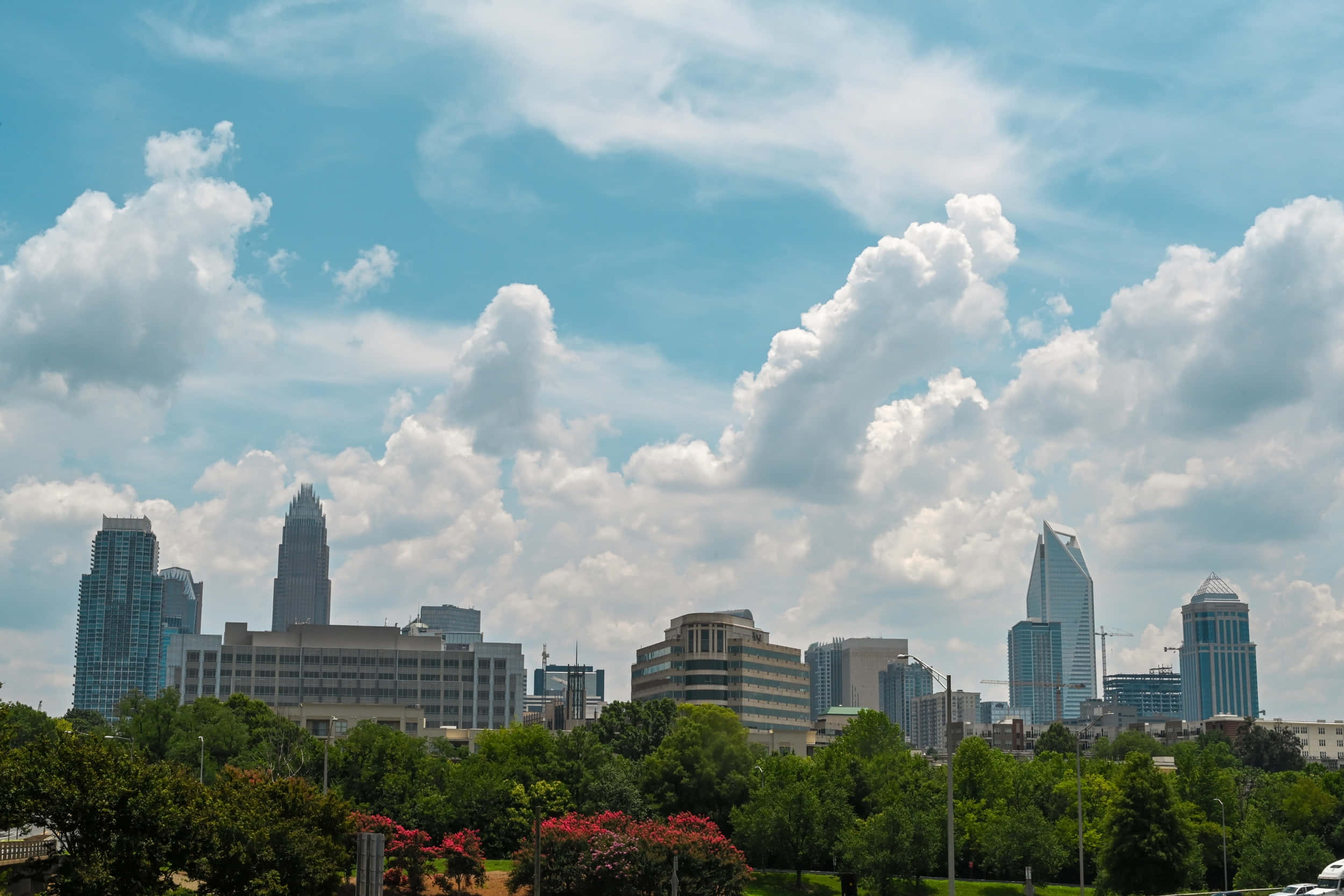 Charlotte, skyline, cloudy day, Full HD Desktop Wallpaper